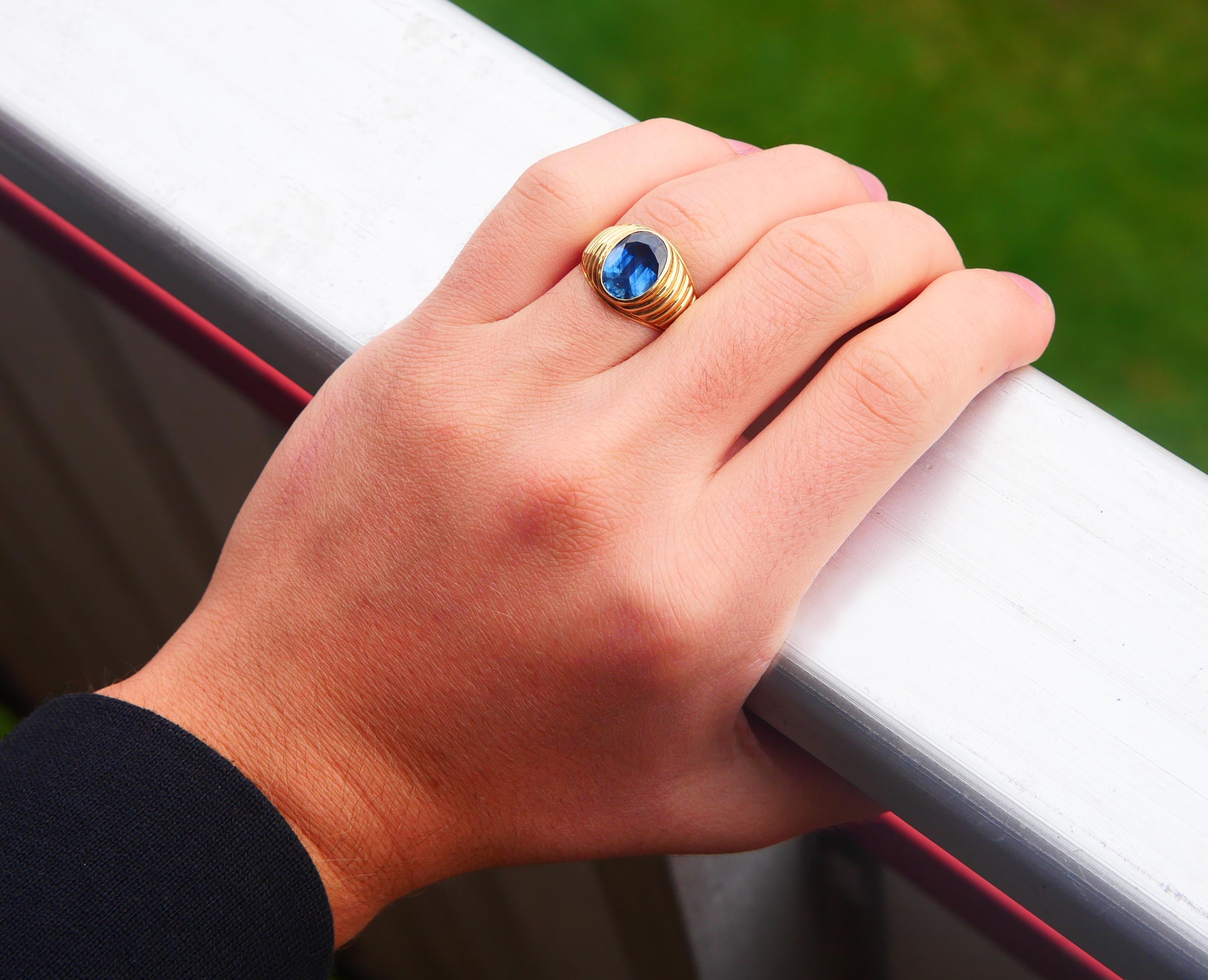 Antique Men Ring natural 4ct Corn Blue Sapphire solid 14K Ø 8US / 7.7gr 2