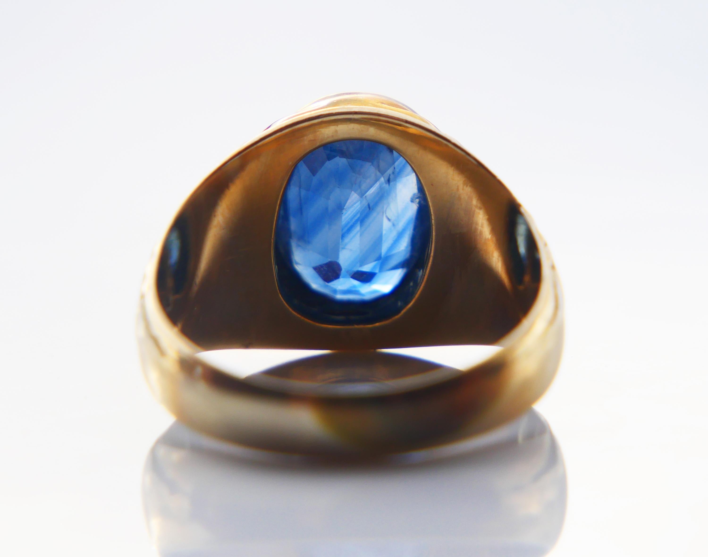 Antique Men Ring natural 4ct Corn Blue Sapphire solid 14K Ø 8US / 7.7gr 5