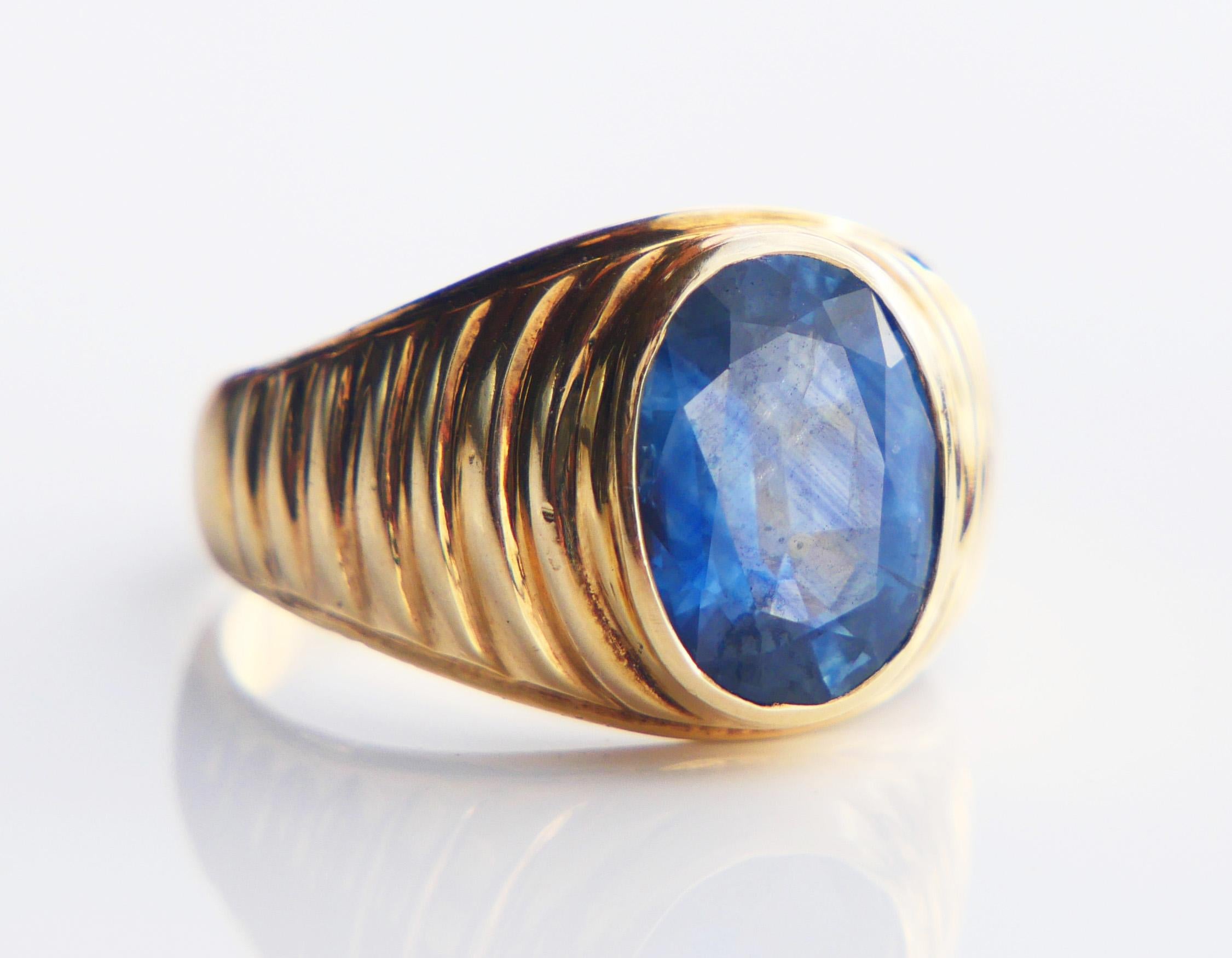 Antique Men Ring natural 4ct Corn Blue Sapphire solid 14K Ø 8US / 7.7gr 6