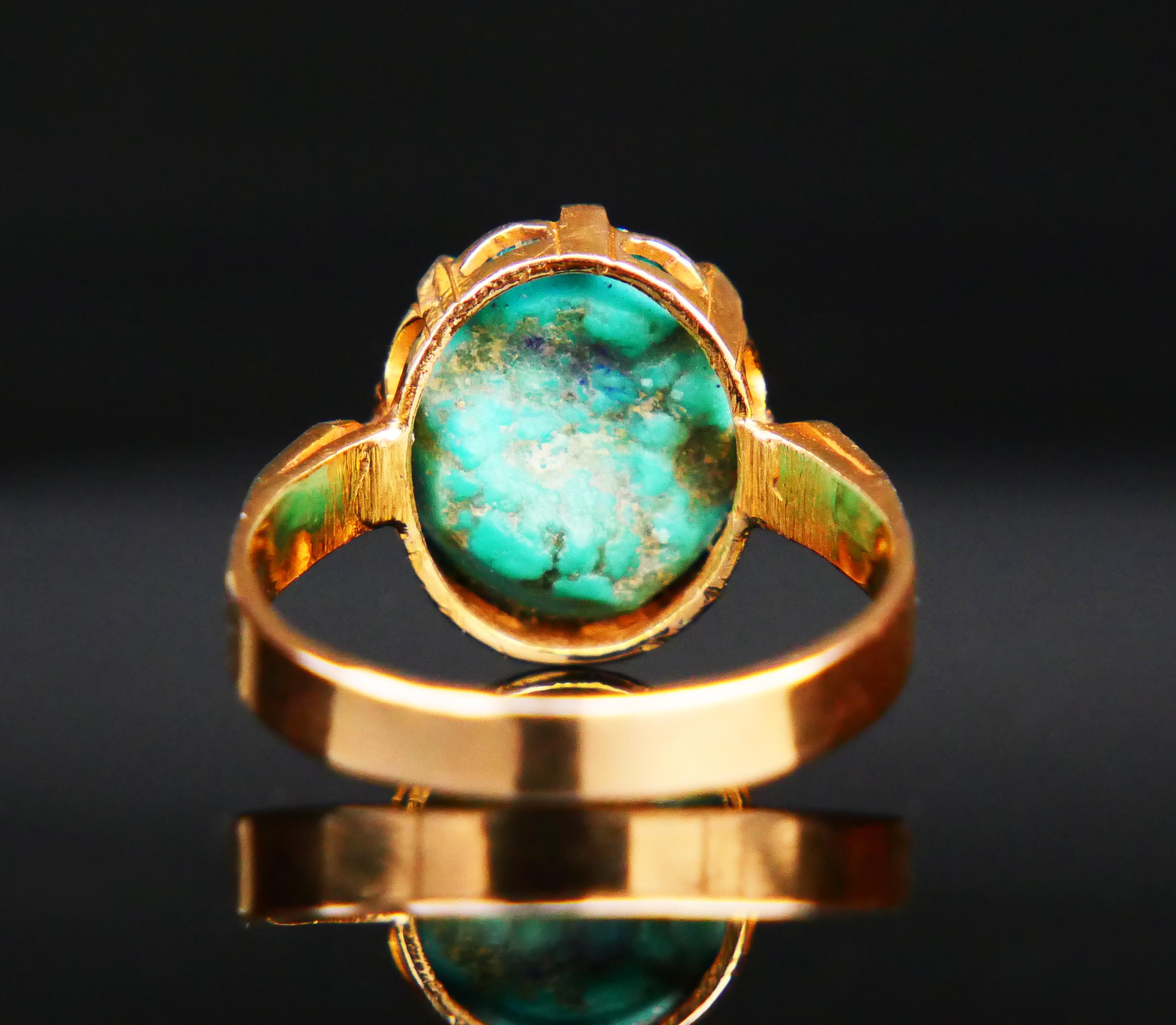 Antique Men Unisex Ring natural 9ct Turquoise solid 18K Yellow Gold Ø 9.25/5.6gr For Sale 5