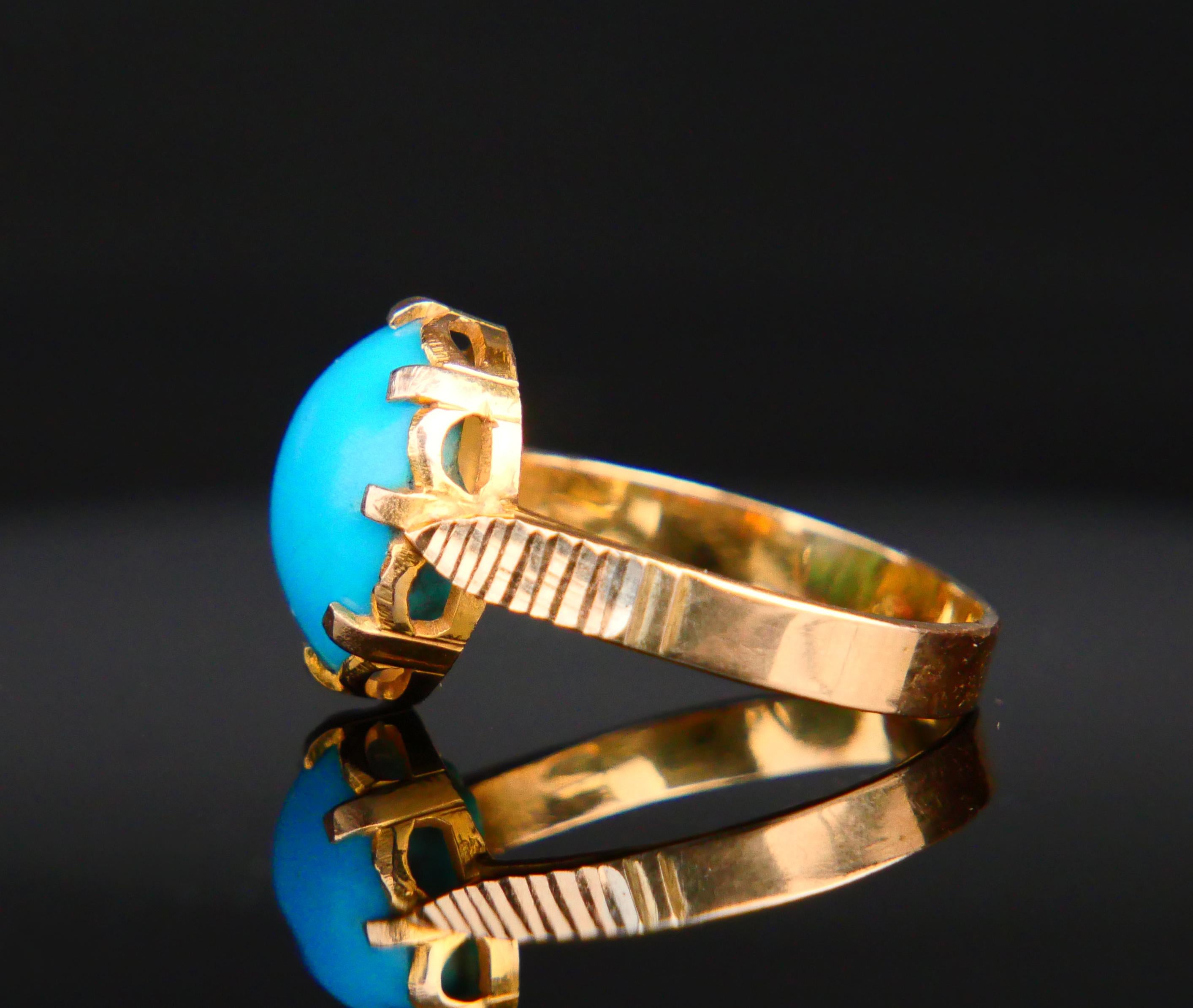 Antique Men Unisex Ring natural 9ct Turquoise solid 18K Yellow Gold Ø 9.25/5.6gr For Sale 6