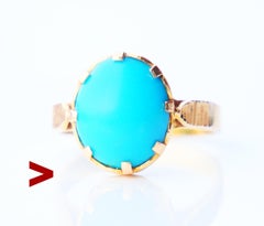 Antique Men Unisex Ring natural 9ct Turquoise solid 18K Yellow Gold Ø 9.25/5.6gr