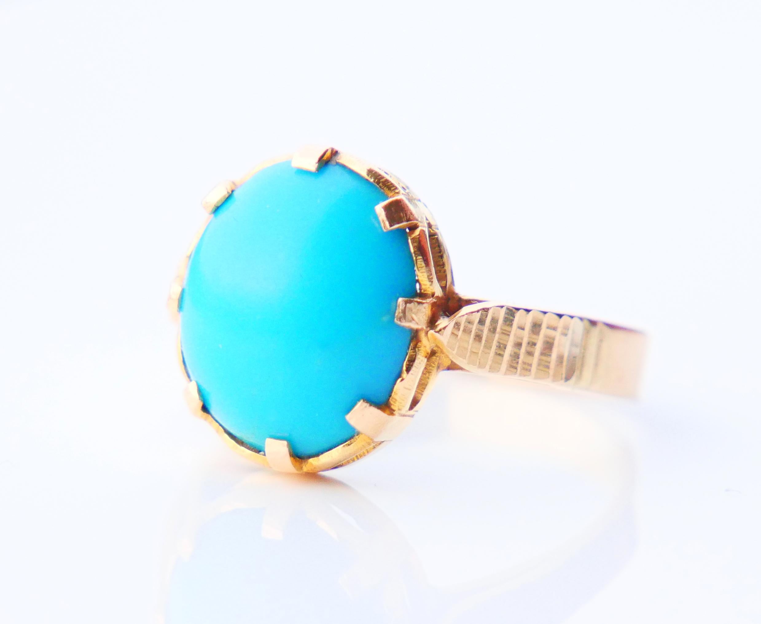 Art Deco Antique Men Unisex Ring natural 9ct Turquoise solid 18K Yellow Gold Ø 9.25/5.6gr For Sale
