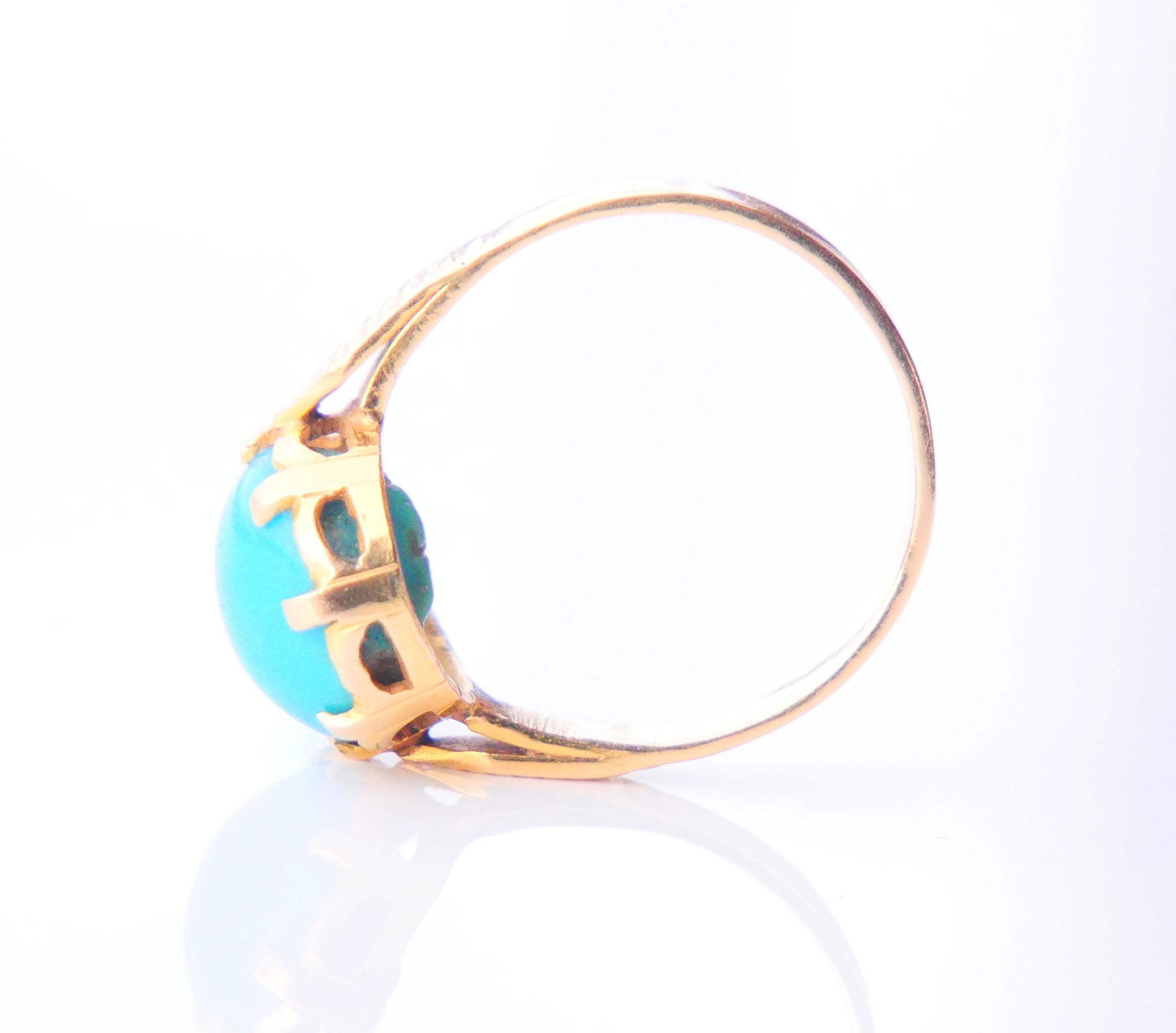 Briolette Cut Antique Men Unisex Ring natural 9ct Turquoise solid 18K Yellow Gold Ø 9.25/5.6gr For Sale