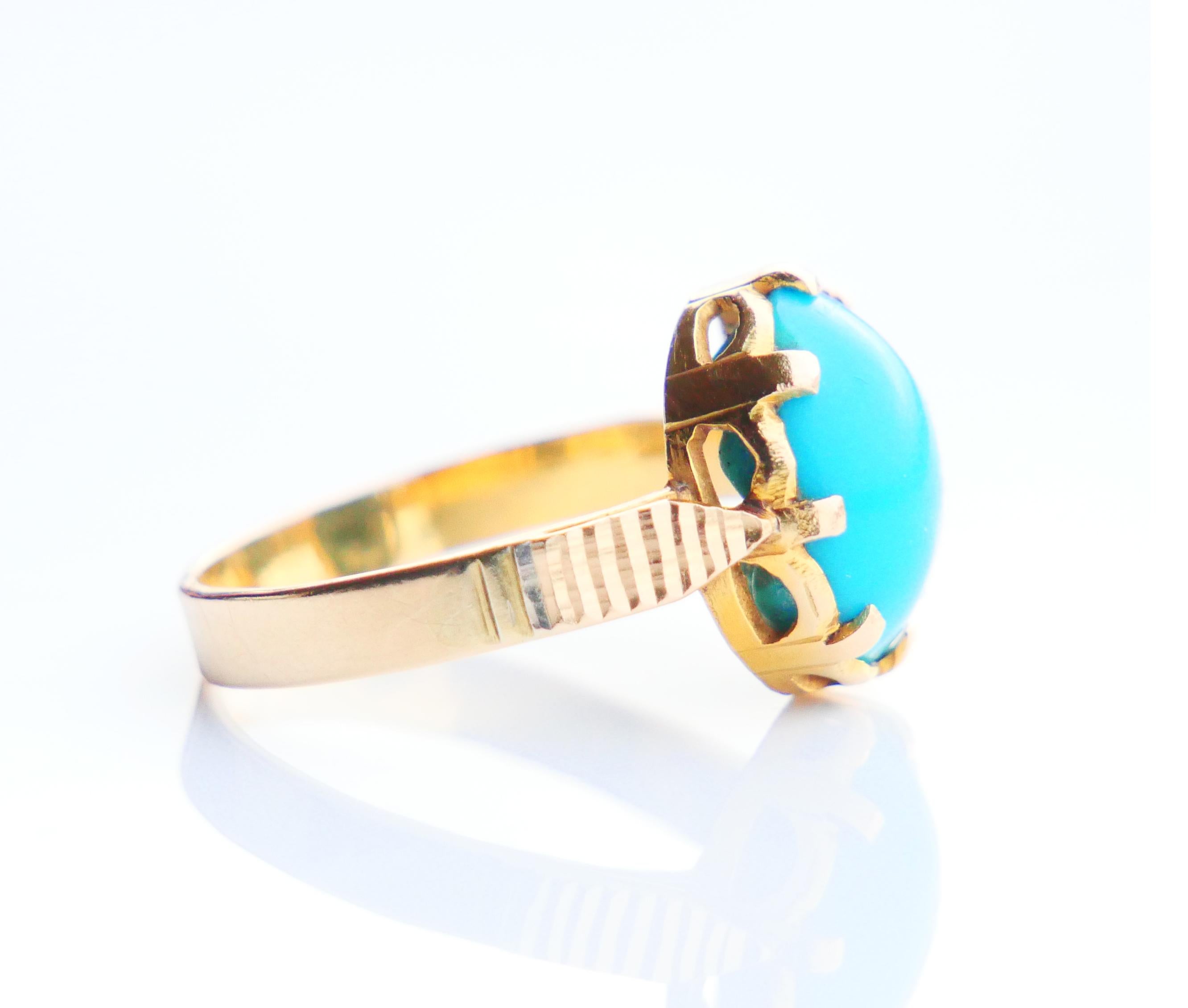 Women's Antique Men Unisex Ring natural 9ct Turquoise solid 18K Yellow Gold Ø 9.25/5.6gr For Sale