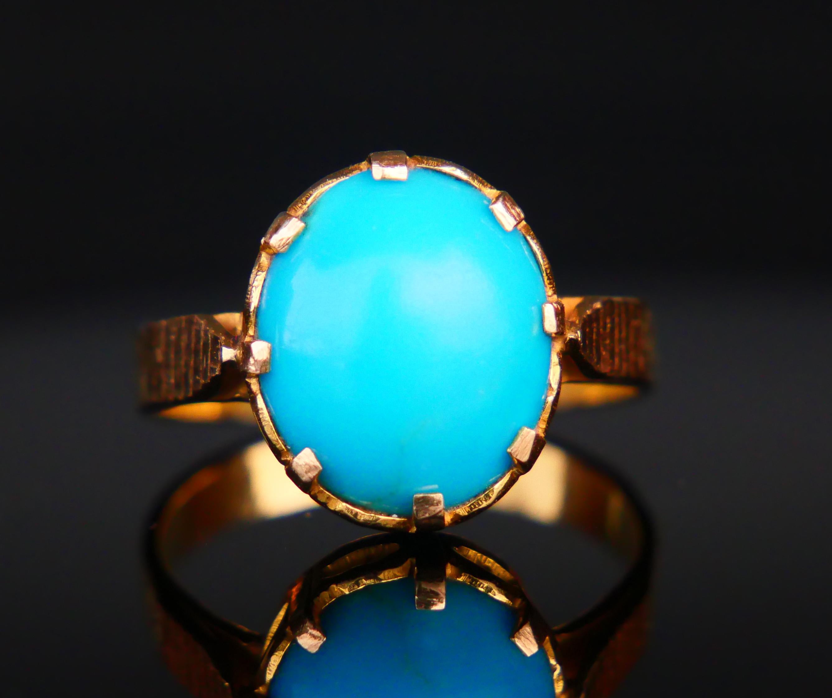 Antique Men Unisex Ring natural 9ct Turquoise solid 18K Yellow Gold Ø 9.25/5.6gr For Sale 3