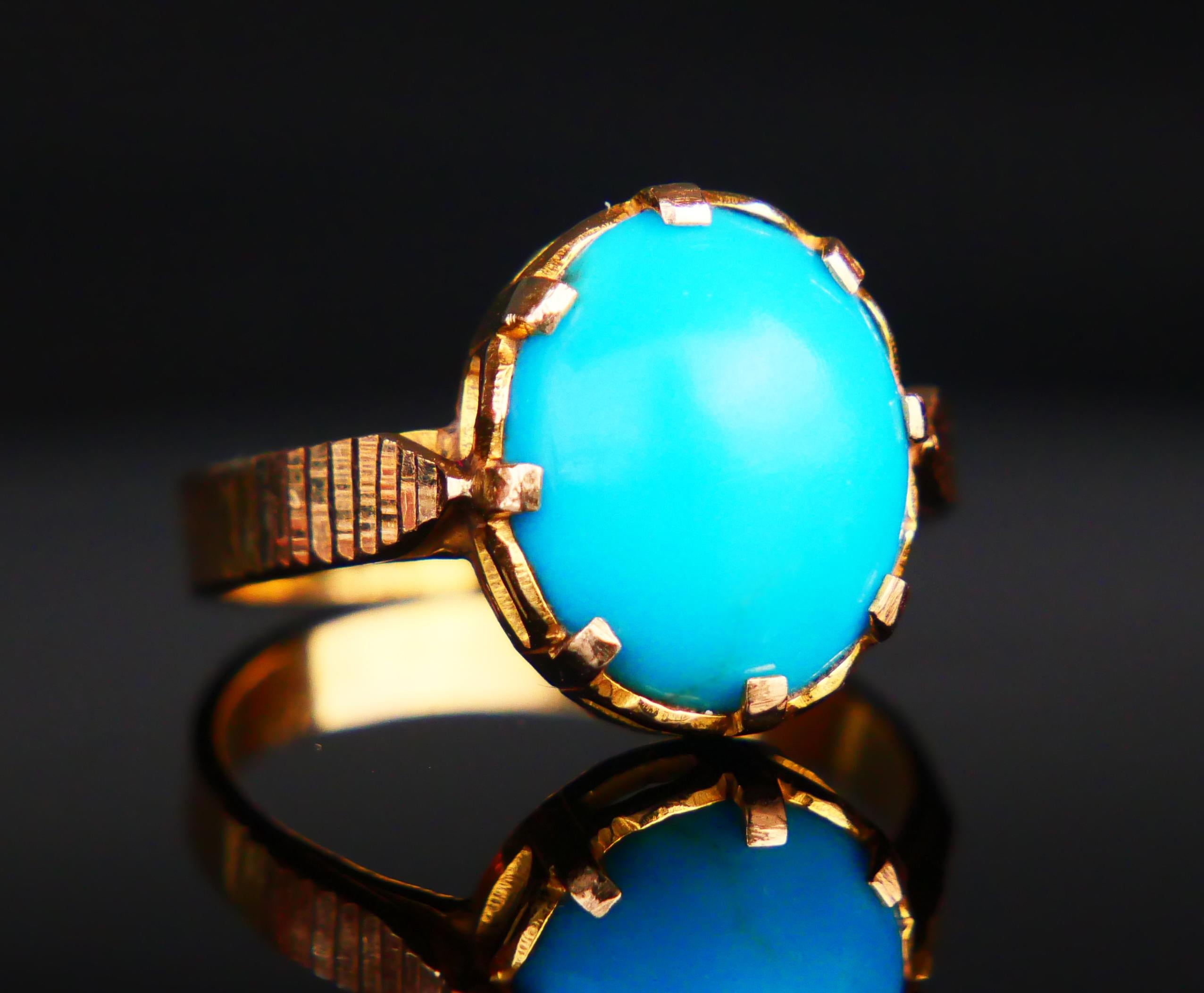 Antique Men Unisex Ring natural 9ct Turquoise solid 18K Yellow Gold Ø 9.25/5.6gr For Sale 4