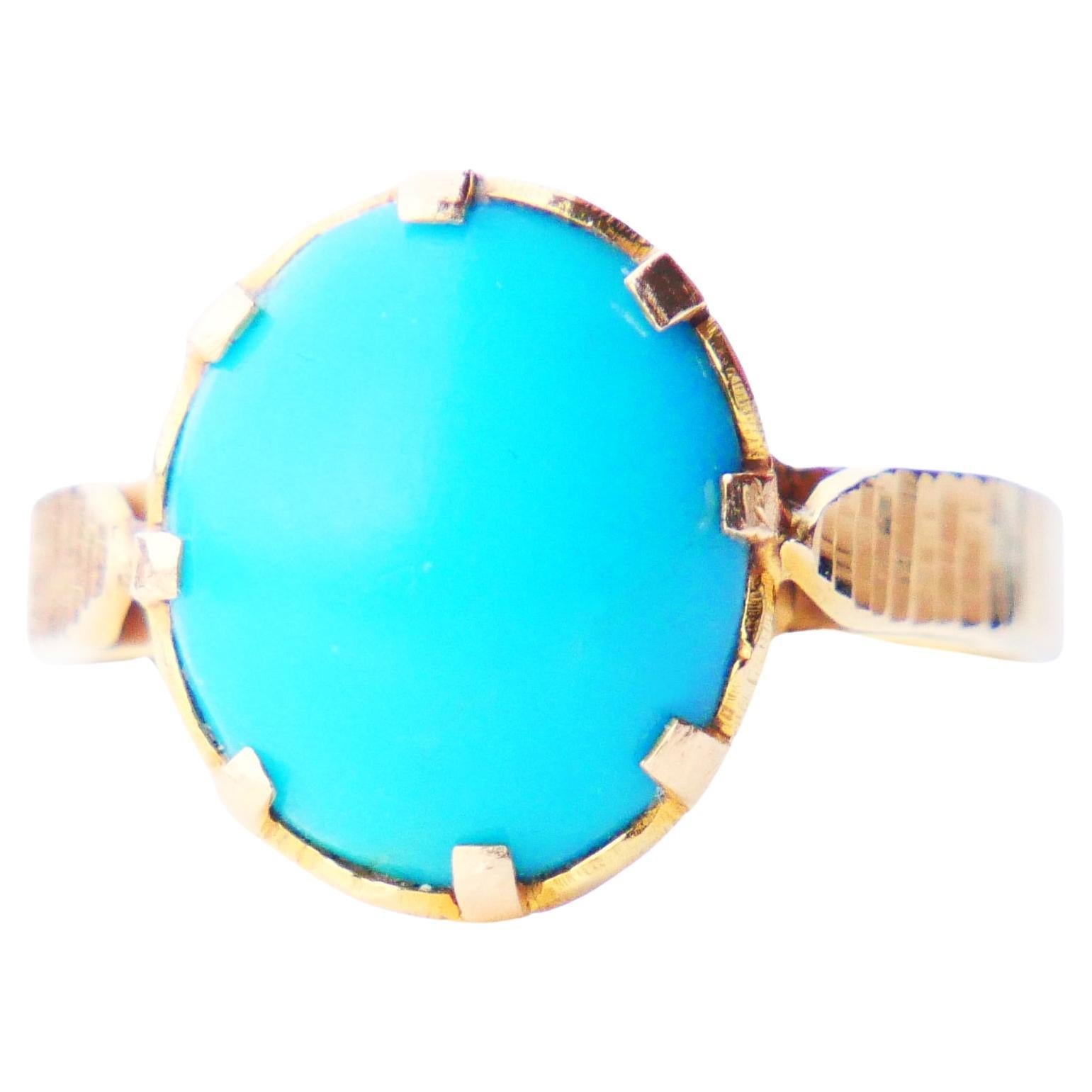 Antique Men Unisex Ring natural 9ct Turquoise solid 18K Yellow Gold Ø 9.25/5.6gr For Sale