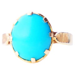 Used Men Unisex Ring natural 9ct Turquoise solid 18K Yellow Gold Ø 9.25/5.6gr