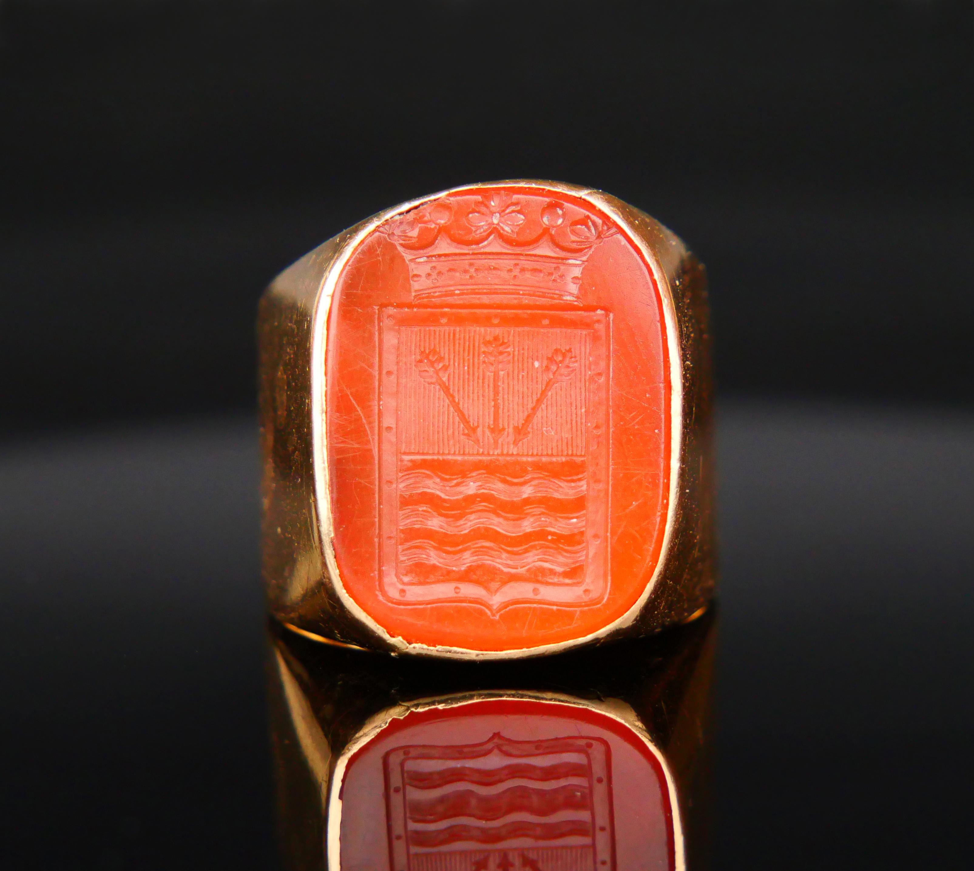 Medieval Antique Men von Boltenstern Ring Intaglio Signet 18K Gold Carnelian ØUS9.5/15 gr For Sale