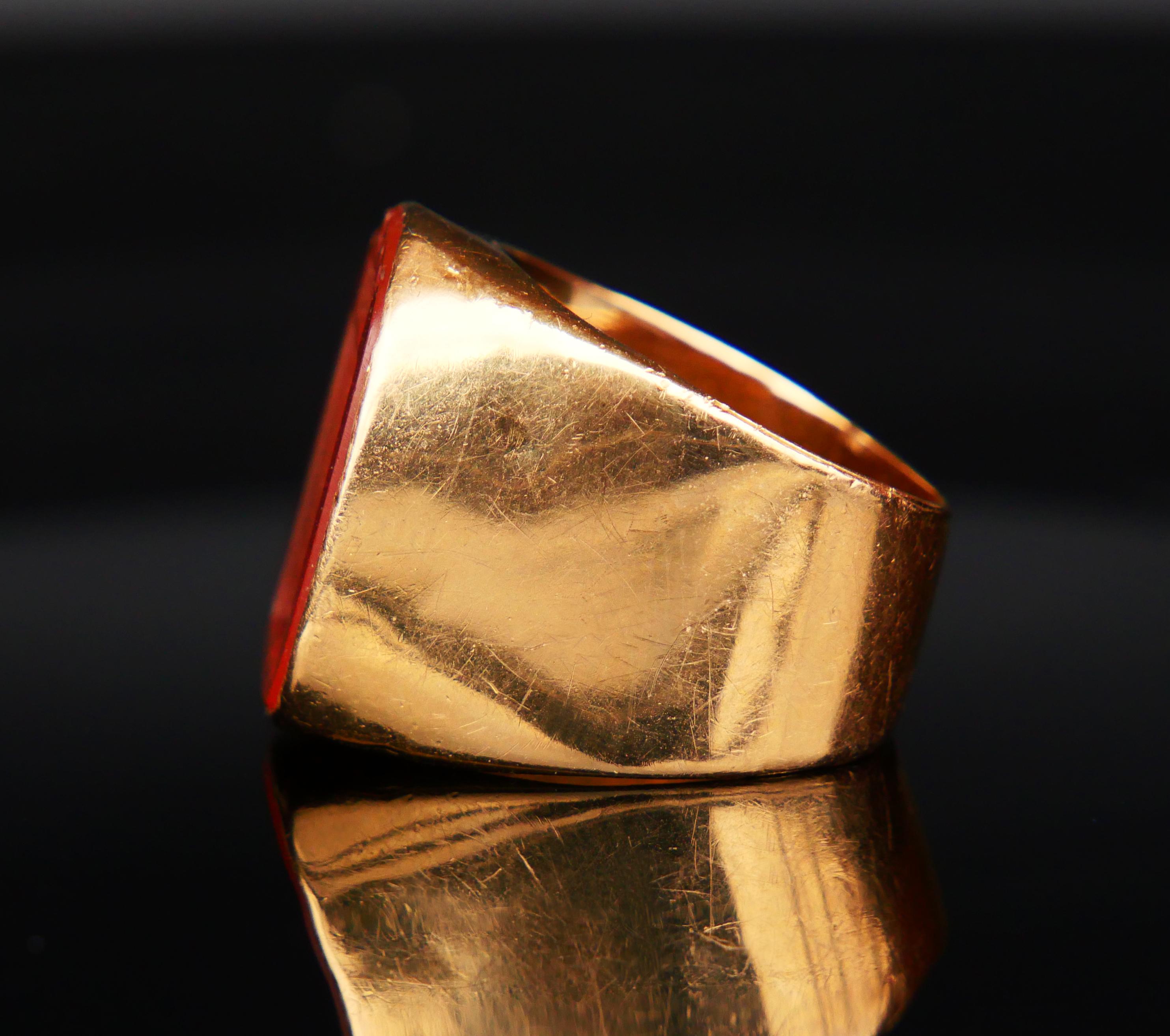 Men's Antique Men von Boltenstern Ring Intaglio Signet 18K Gold Carnelian ØUS9.5/15 gr For Sale