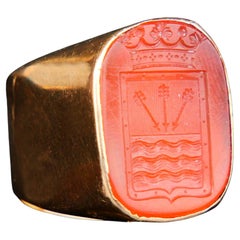 Antique Men von Boltenstern Ring Intaglio Signet 18K Gold Carnelian ØUS9.5/15 gr