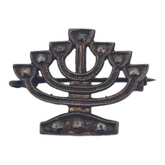 Antique Menorah Diamond Brooch - 14K Yellow Gold