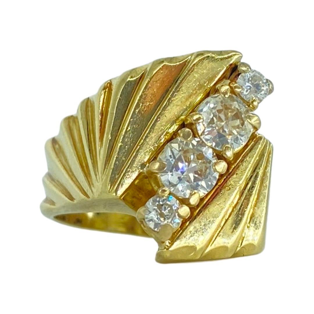 Taille vieille mine Bague d'homme antique 1.10 carat Old Miner Diamond Pinky Ring 14k Gold en vente