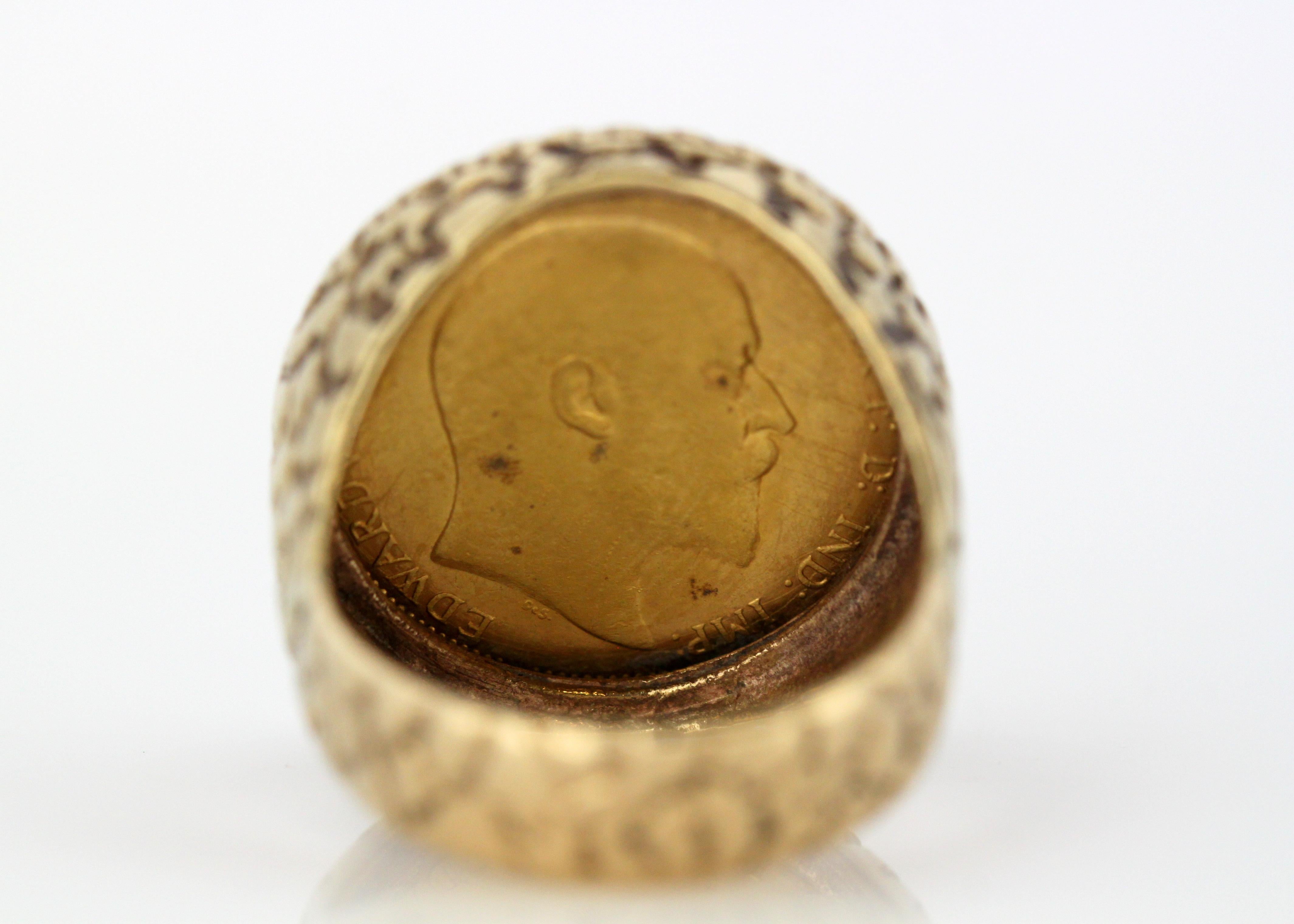 Men's Ring with 1910 Gold Sovereign Edward vii London in a 9 Karat Gold Shank 2