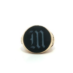 Antique Men
s Yellow Gold Black
White Hardstone Initial M Signet Heavy Ring Antique Men
s Yellow Gold Black
White Hardstone Initial M Signet Heavy Ring