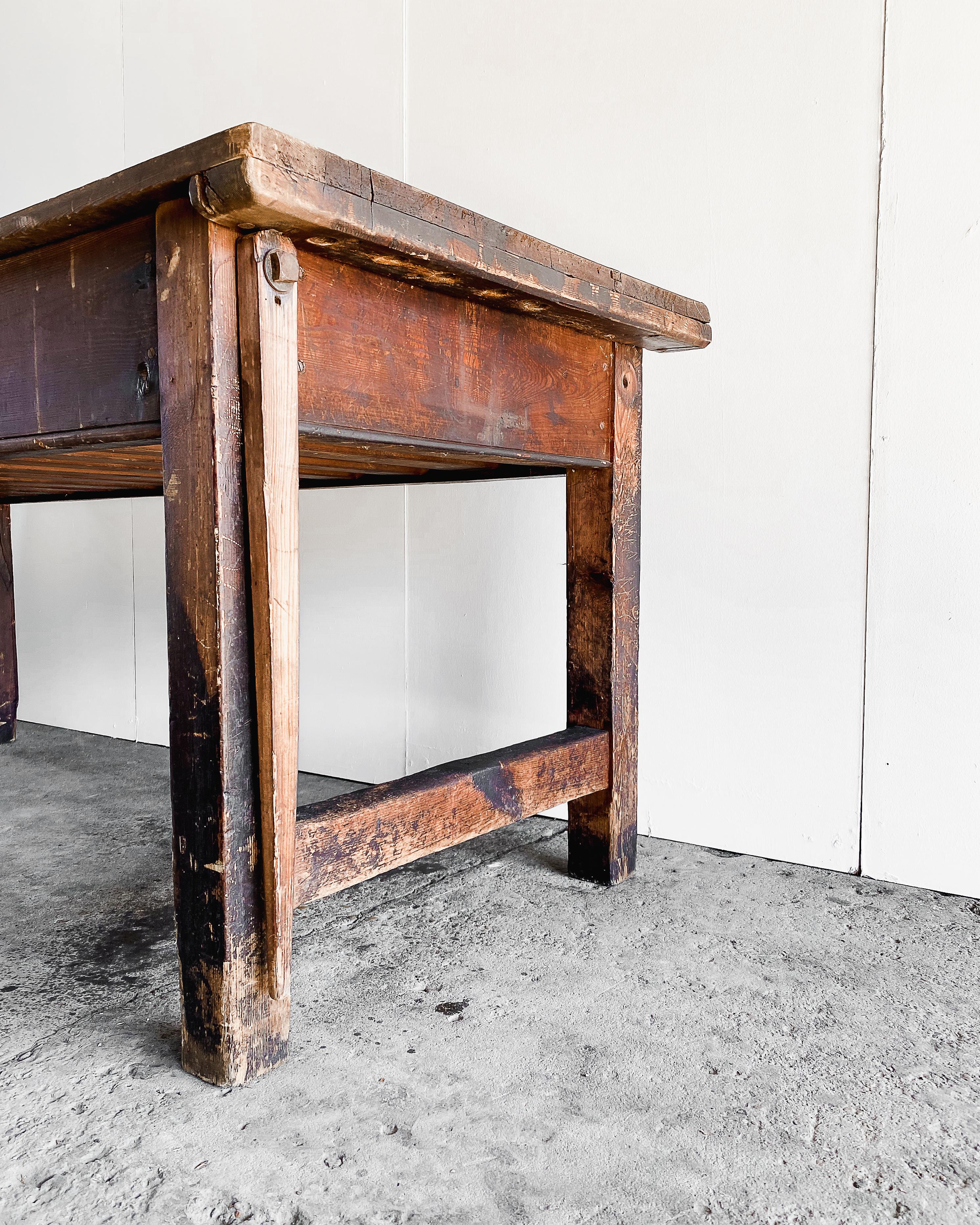 Hardwood Antique Mercantile Table with Hinged Top