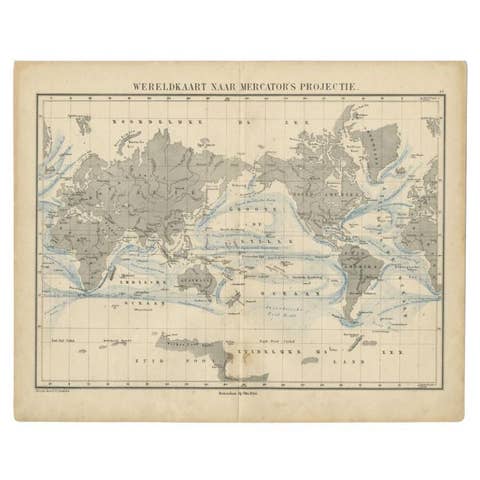 Antique Mercator Projection World Map by Petri, c.1873