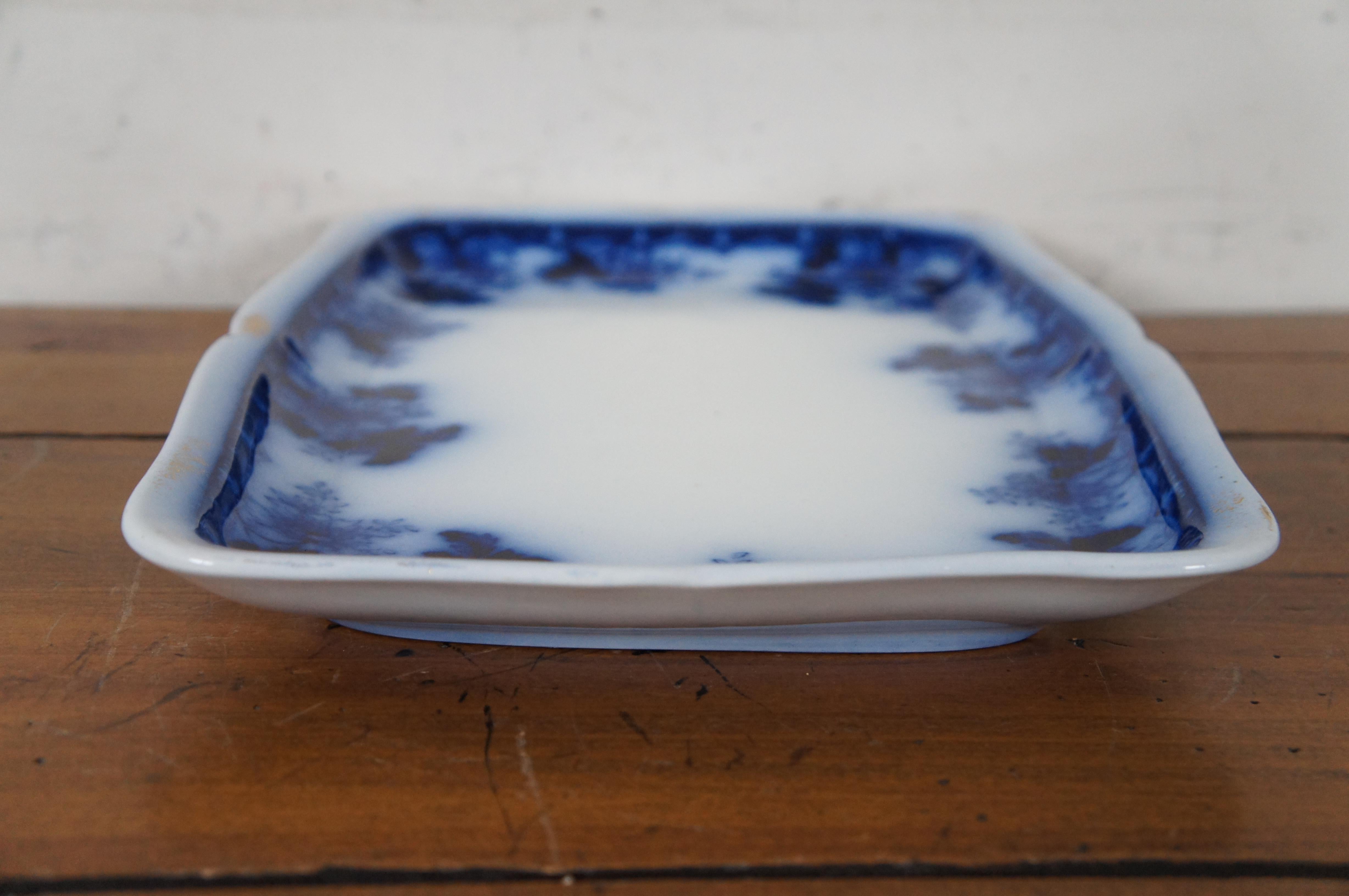 Antique Mercer Pottery Flow Blue Viterous China Luzerne Serving Platter Tray 13