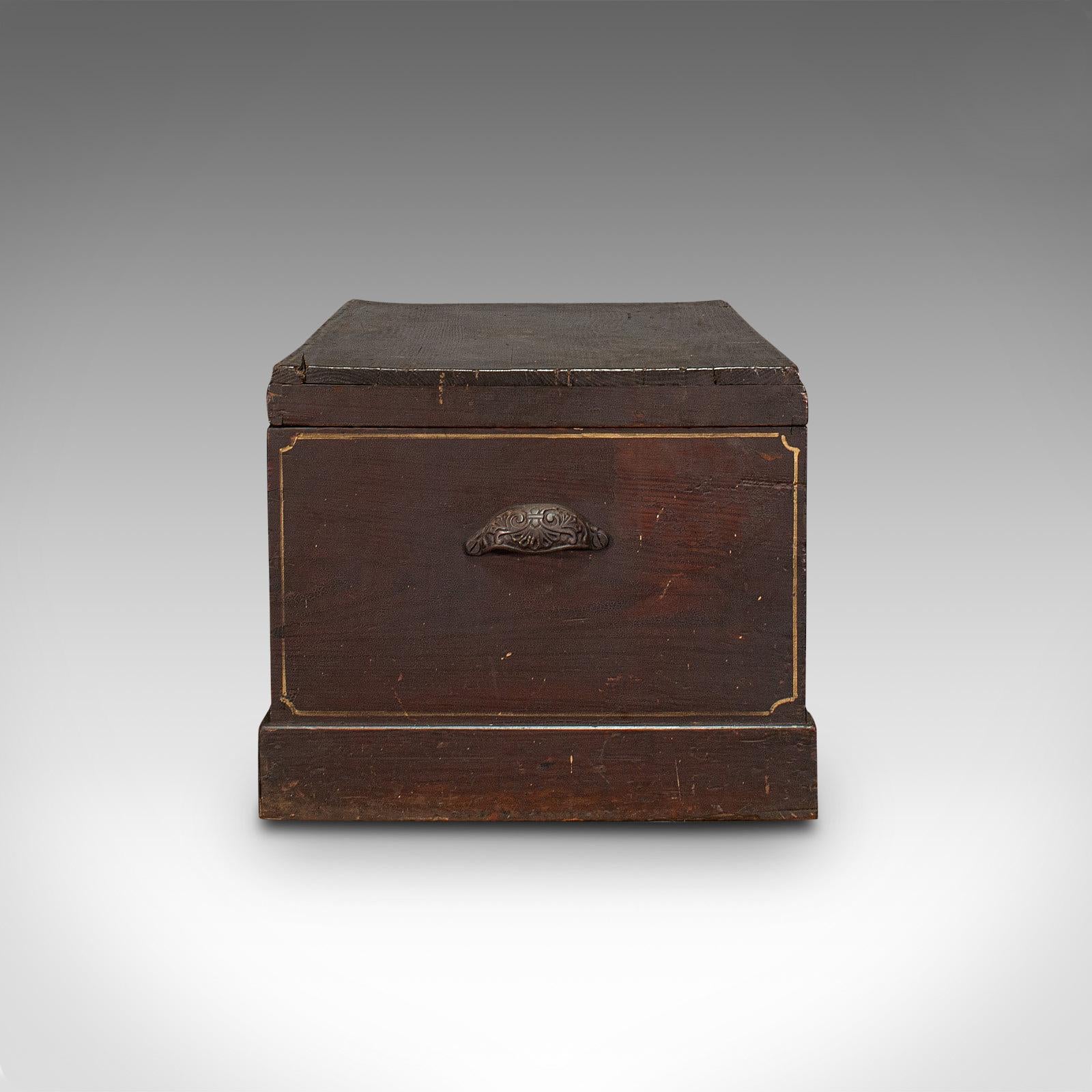 British Antique Merchant's Tool Chest, English, Pine, Craftsman's Trunk, Victorian, 1900 For Sale