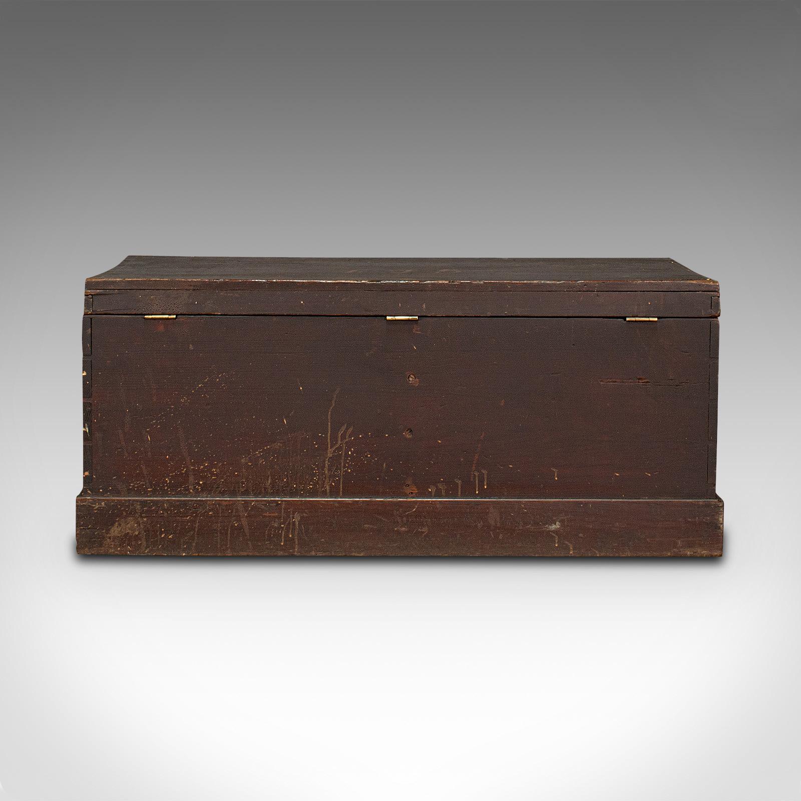 19th Century Antique Merchant's Tool Chest, English, Pine, Craftsman's Trunk, Victorian, 1900 For Sale