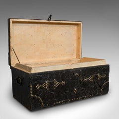 Antique Merchant's Trunk, English, Metal Bound, Ebonised, Tool Chest, Victorian