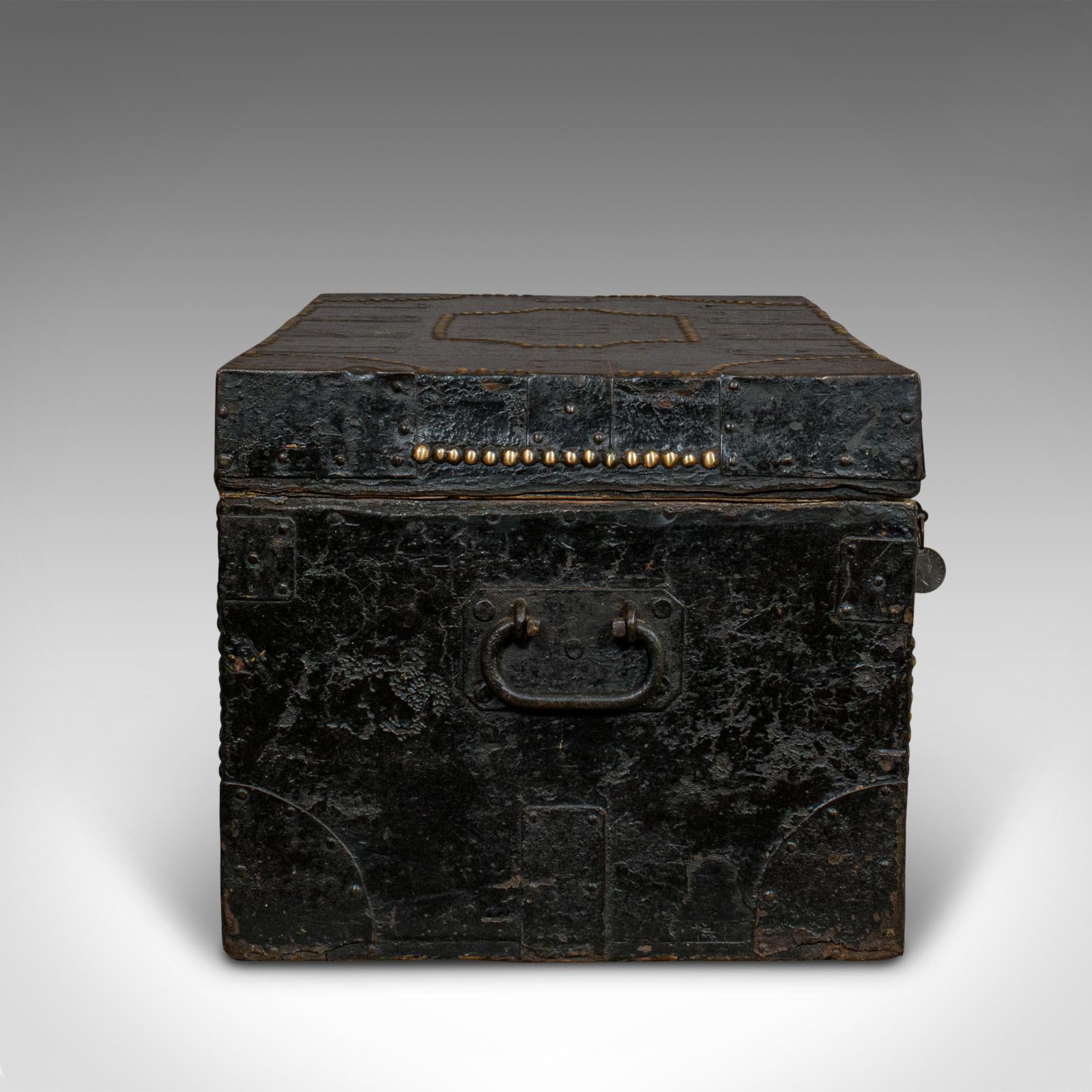 Antique Merchant's Trunk, English, Metal Bound, Ebonised, Tool Chest, Victorian In Good Condition In Hele, Devon, GB