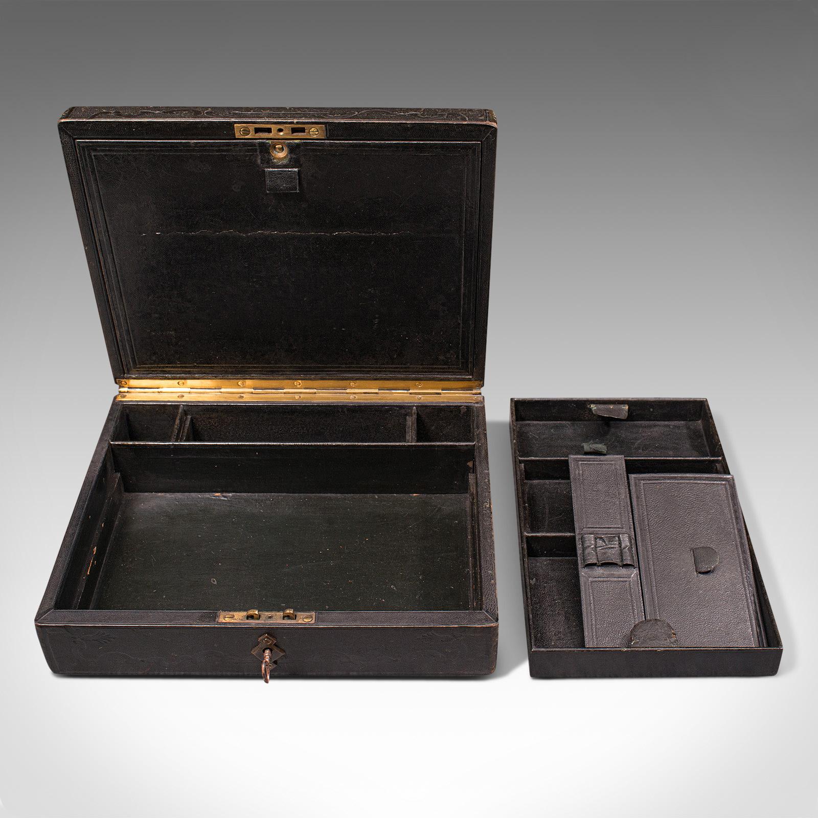 Antique Merchant's Writing Slope, English, Leather, Correspondence Box, C.1890 5