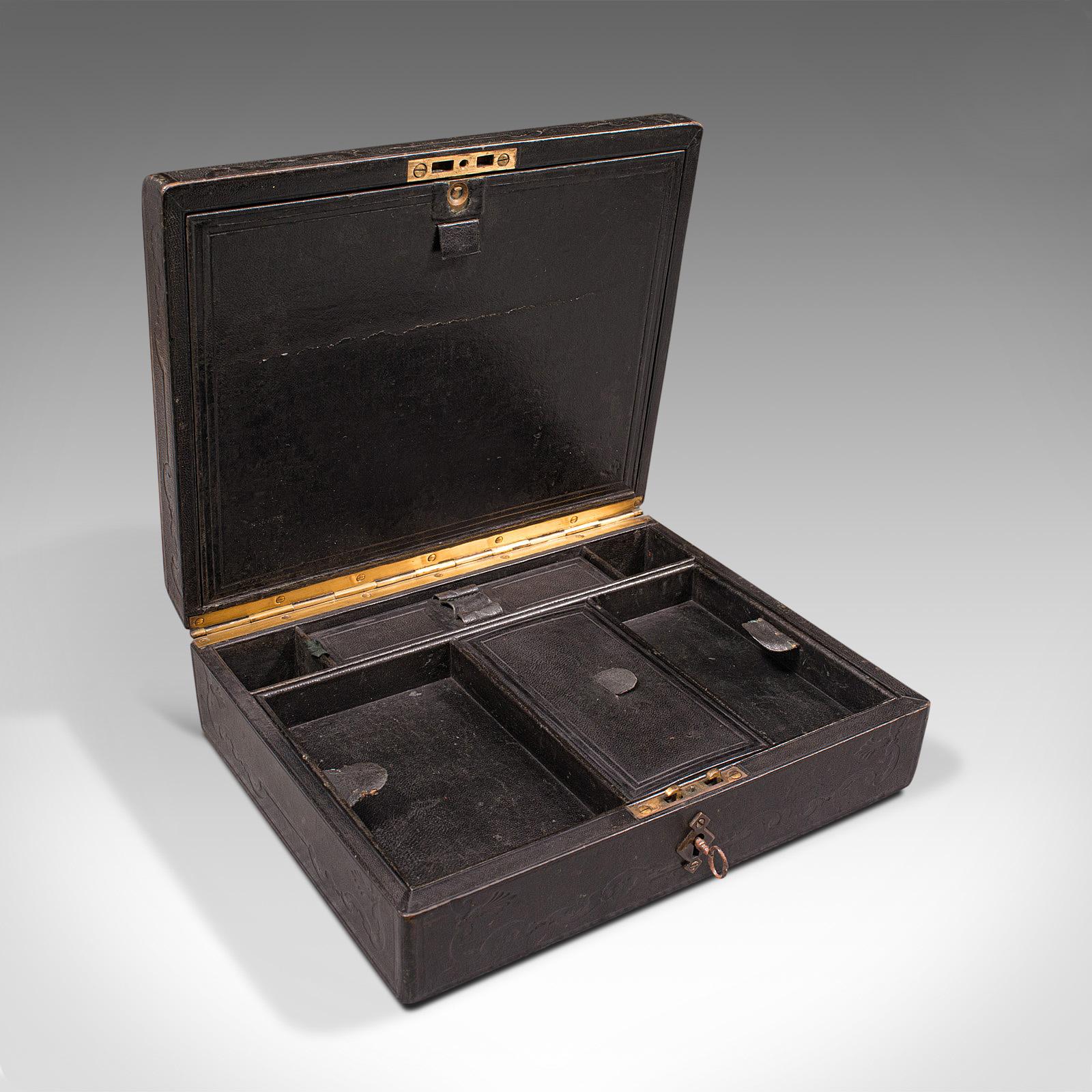 Antique Merchant's Writing Slope, English, Leather, Correspondence Box, C.1890 2