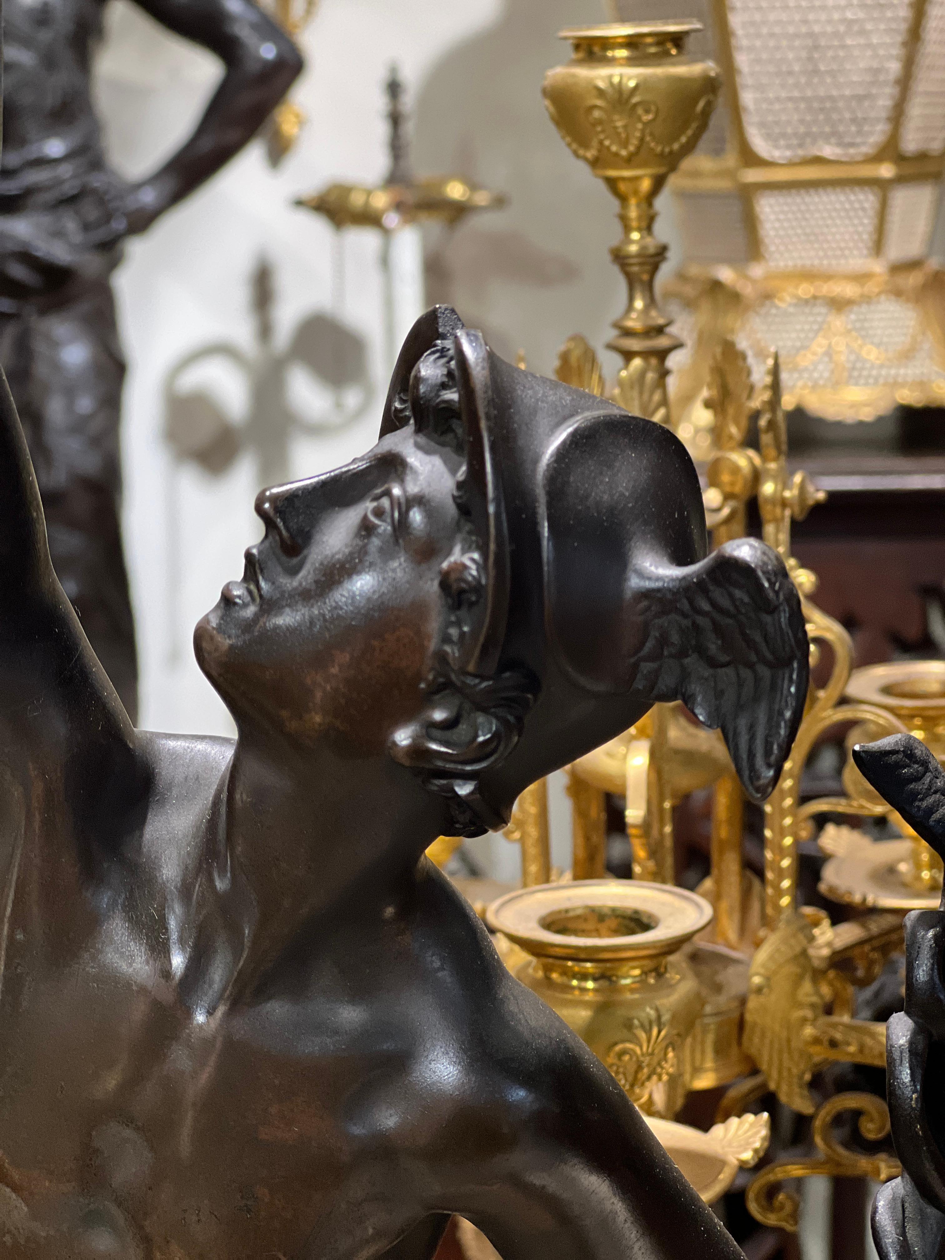 Patinated Antique Mercury and Fortuna Bronze Sculptures After Giambologna For Sale