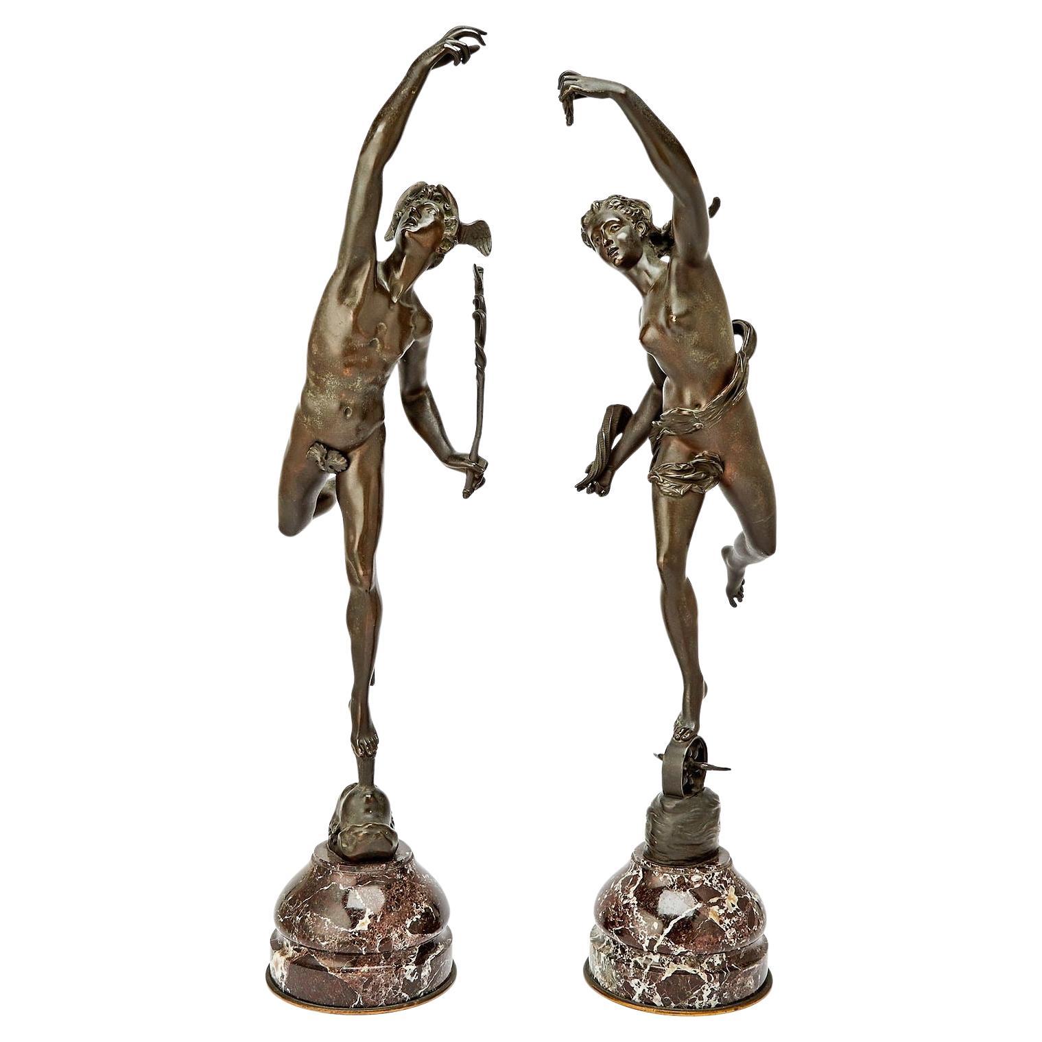 Antique Mercury and Fortuna Bronze Sculptures After Giambologna