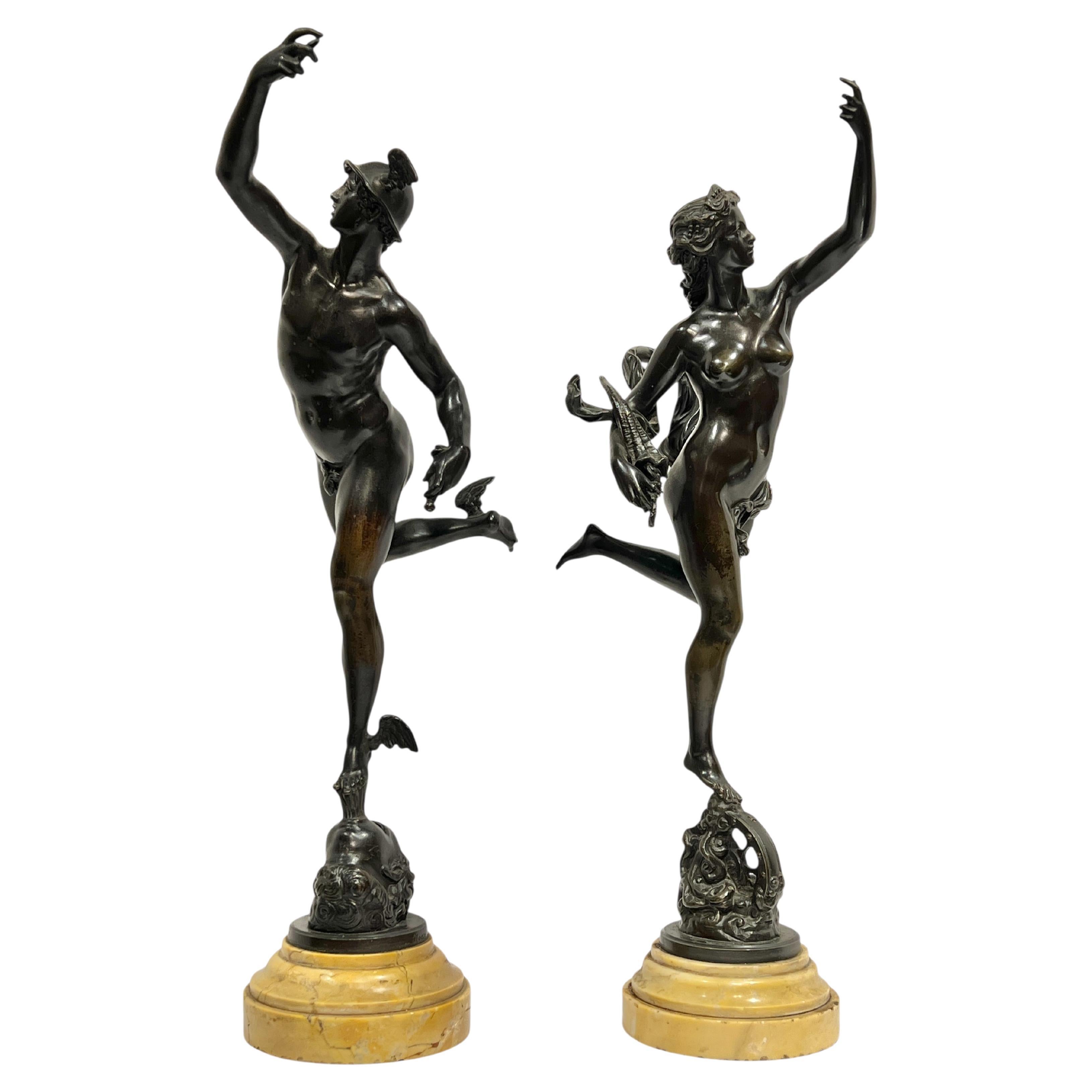 Antique Mercury and Fortuna Bronze Sculptures After Giambologna For Sale