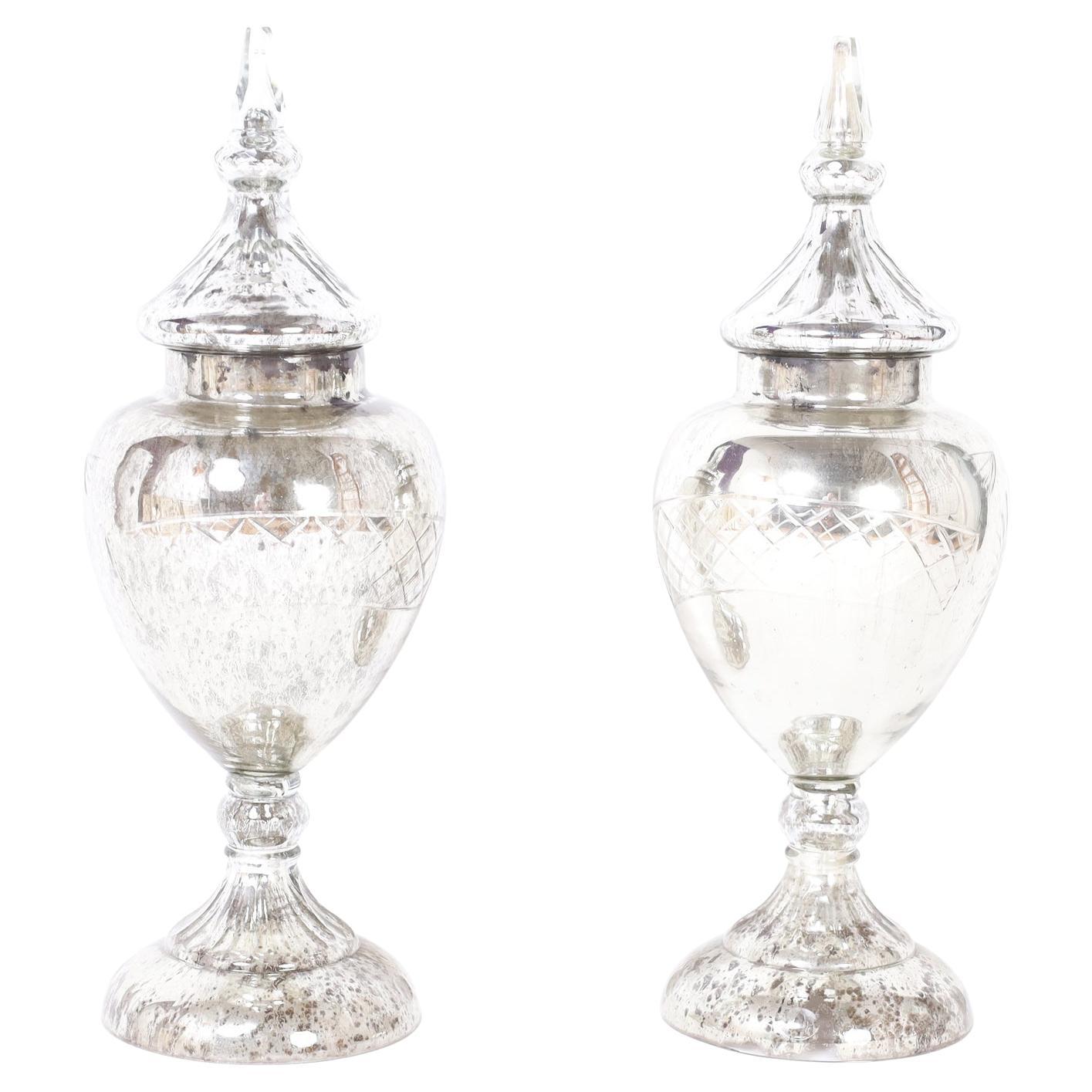 Antique Mercury Glass Apothecary Urns For Sale
