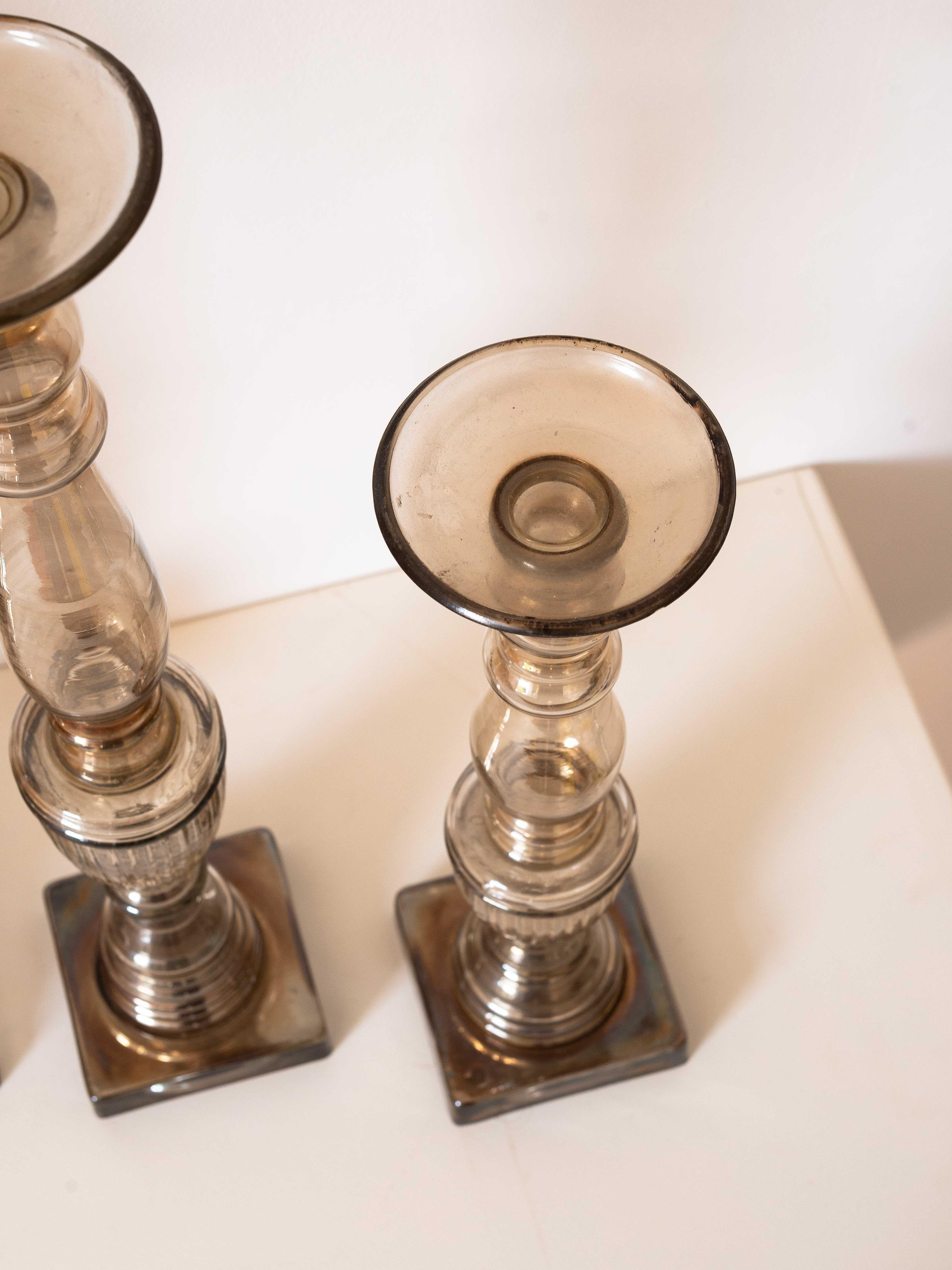Bougeoirs anciens en verre au mercure - France/Bohemia - 19e siècle en vente 2