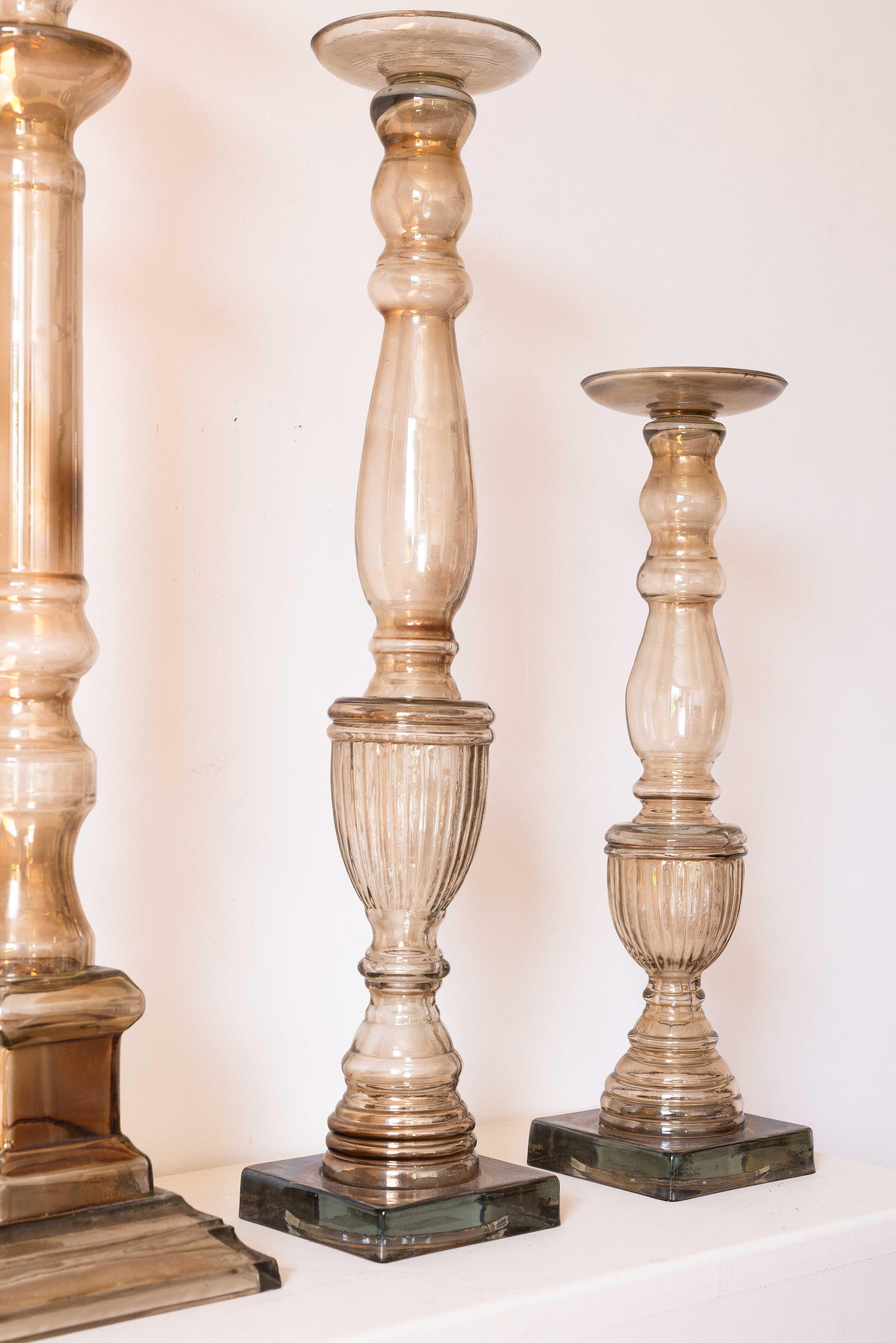 Bougeoirs anciens en verre au mercure - France/Bohemia - 19e siècle en vente 3