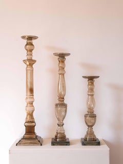 Antique Mercury Glass Candleholders 27.5" Tall - France/Bohemia - 19th Century