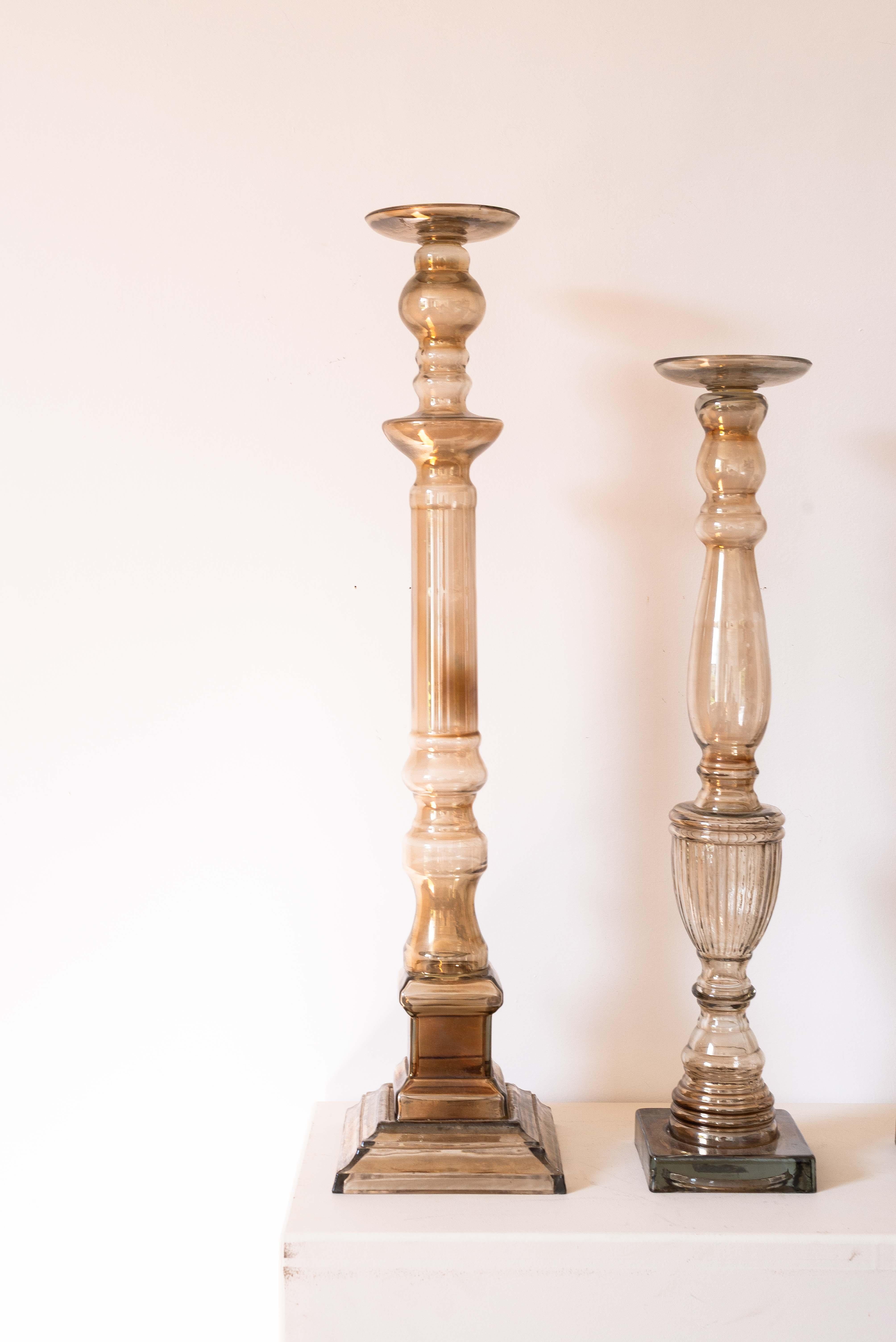 Néo-classique Bougeoirs anciens en verre au mercure - France/Bohemia - 19e siècle en vente