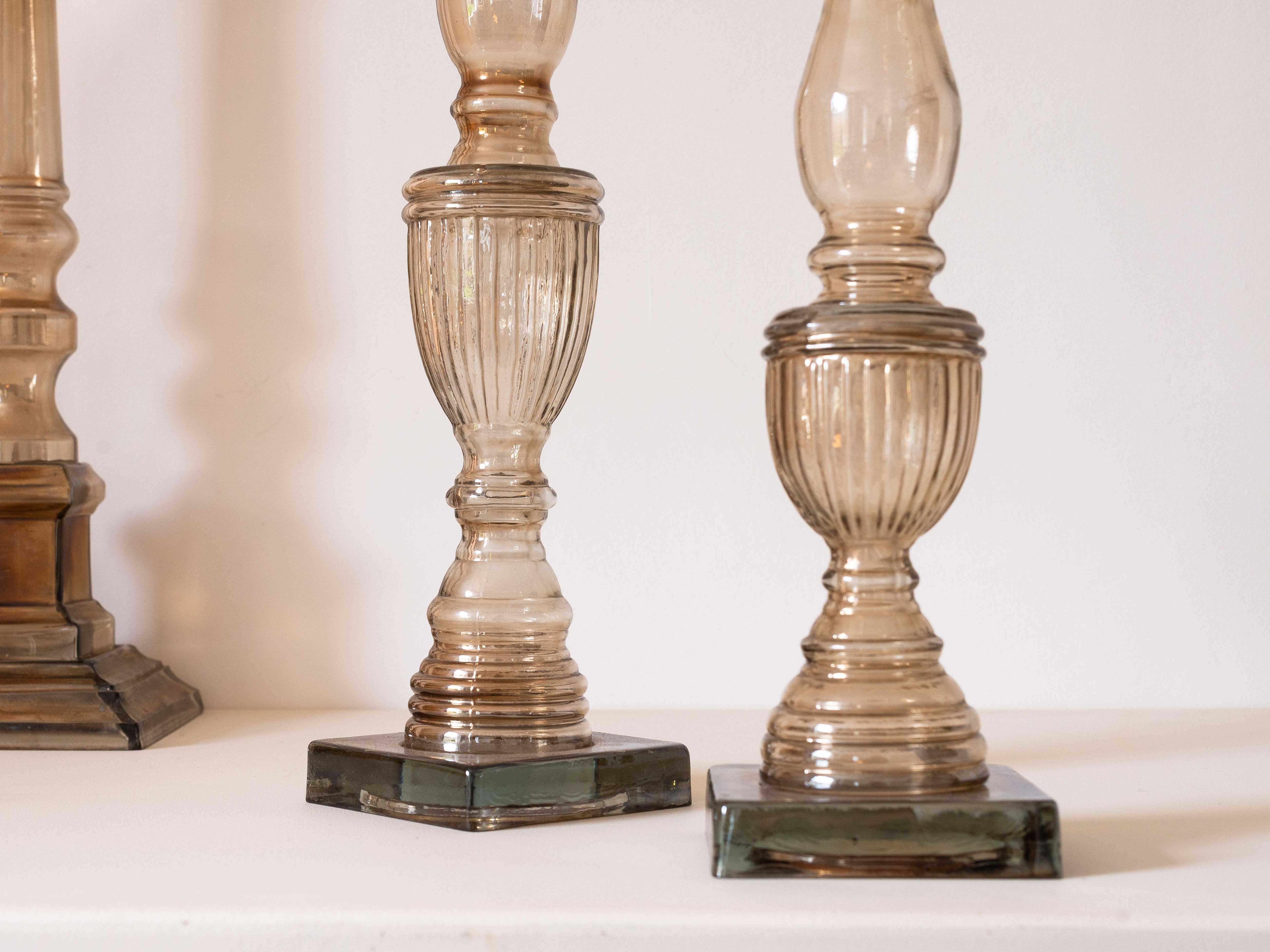 Français Bougeoirs anciens en verre au mercure - France/Bohemia - 19e siècle en vente