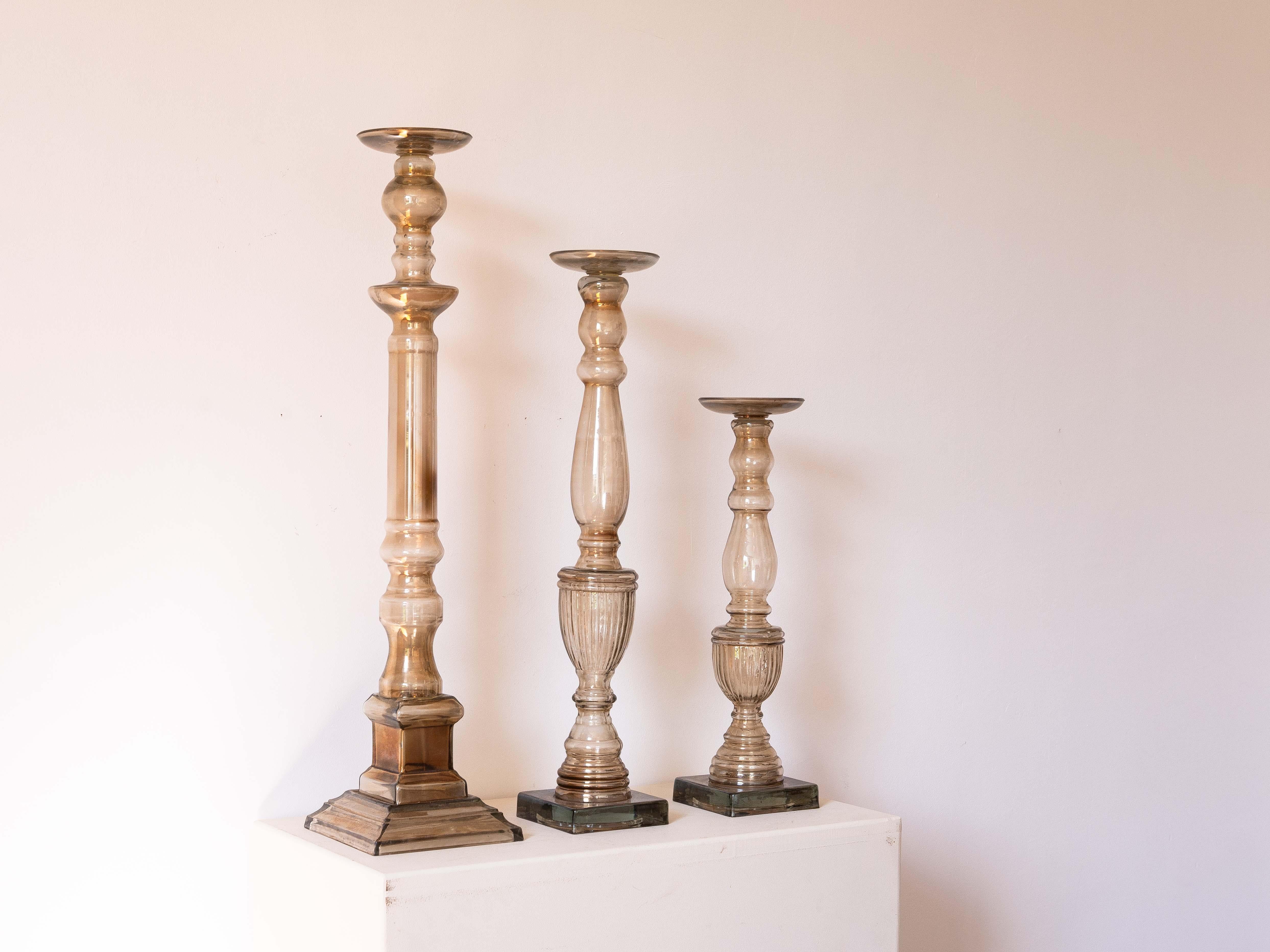 Forgé Bougeoirs anciens en verre au mercure - France/Bohemia - 19e siècle en vente