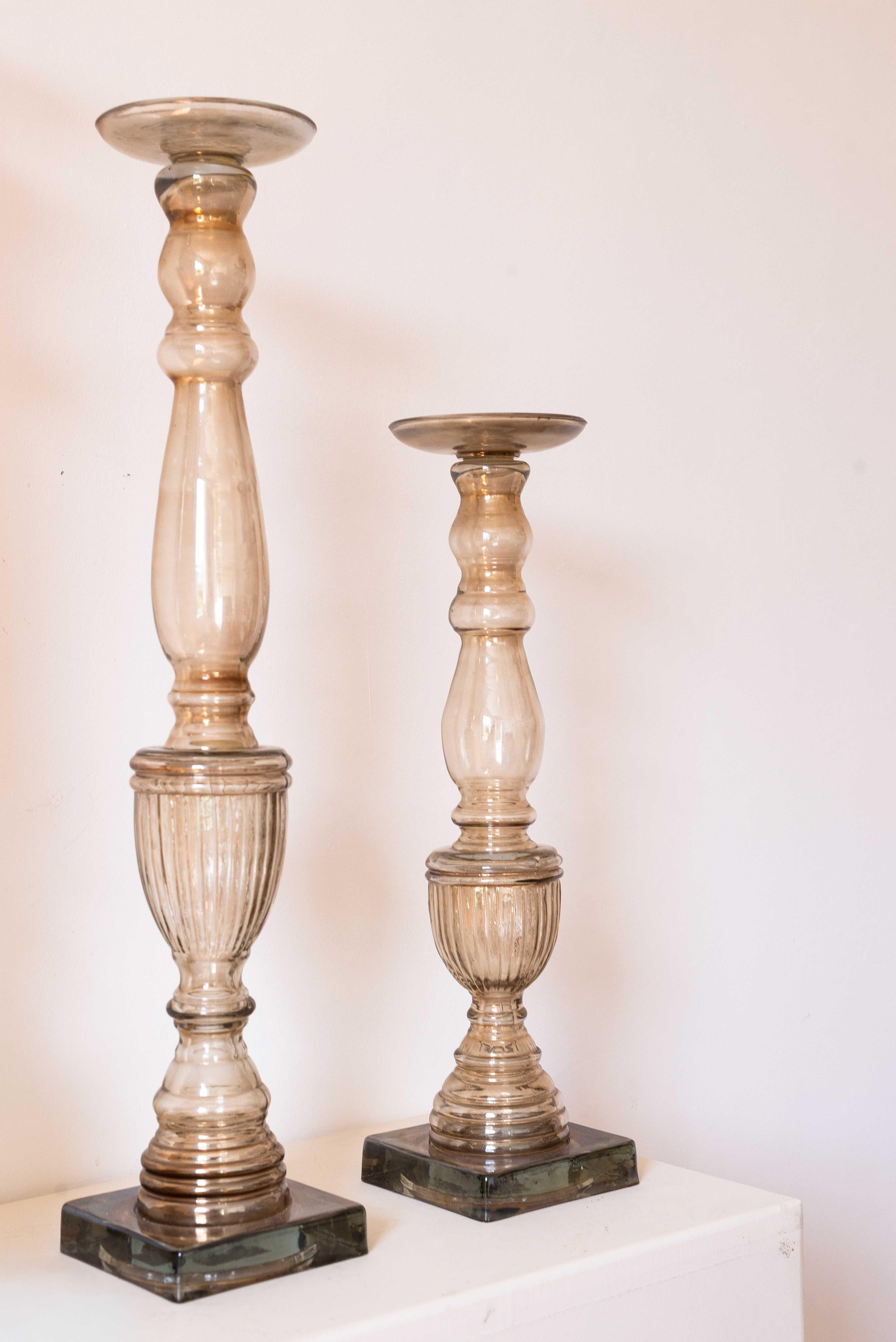 XIXe siècle Bougeoirs anciens en verre au mercure - France/Bohemia - 19e siècle en vente