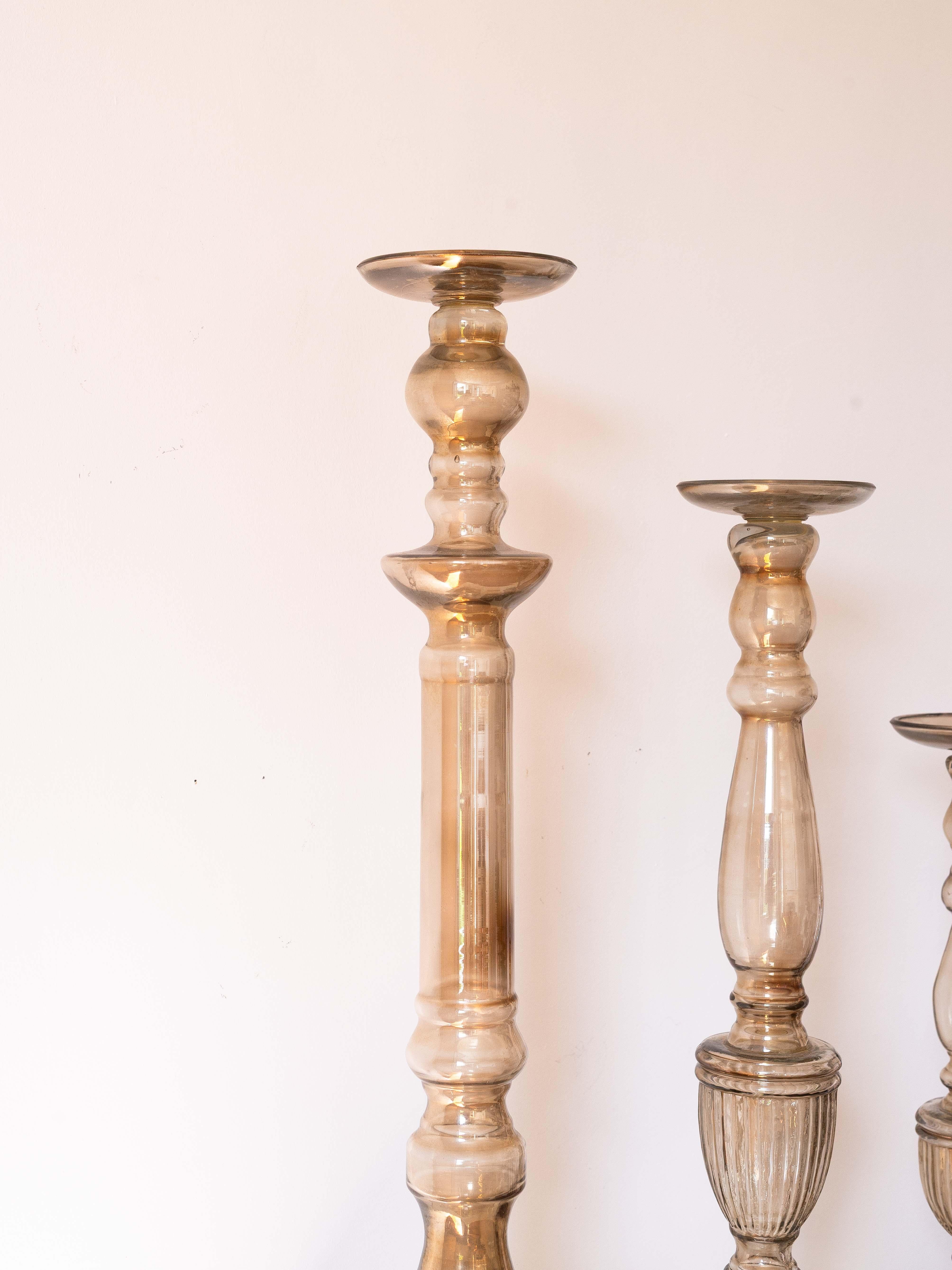 Verre Bougeoirs anciens en verre au mercure - France/Bohemia - 19e siècle en vente