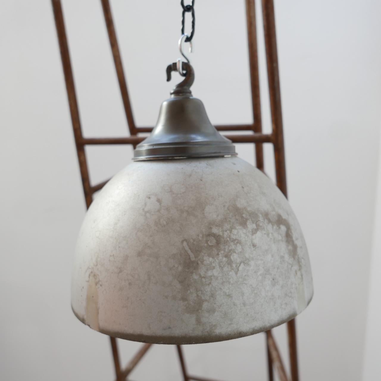 Antique Mercury Glass Large Pendant Reflector Lamp For Sale 1
