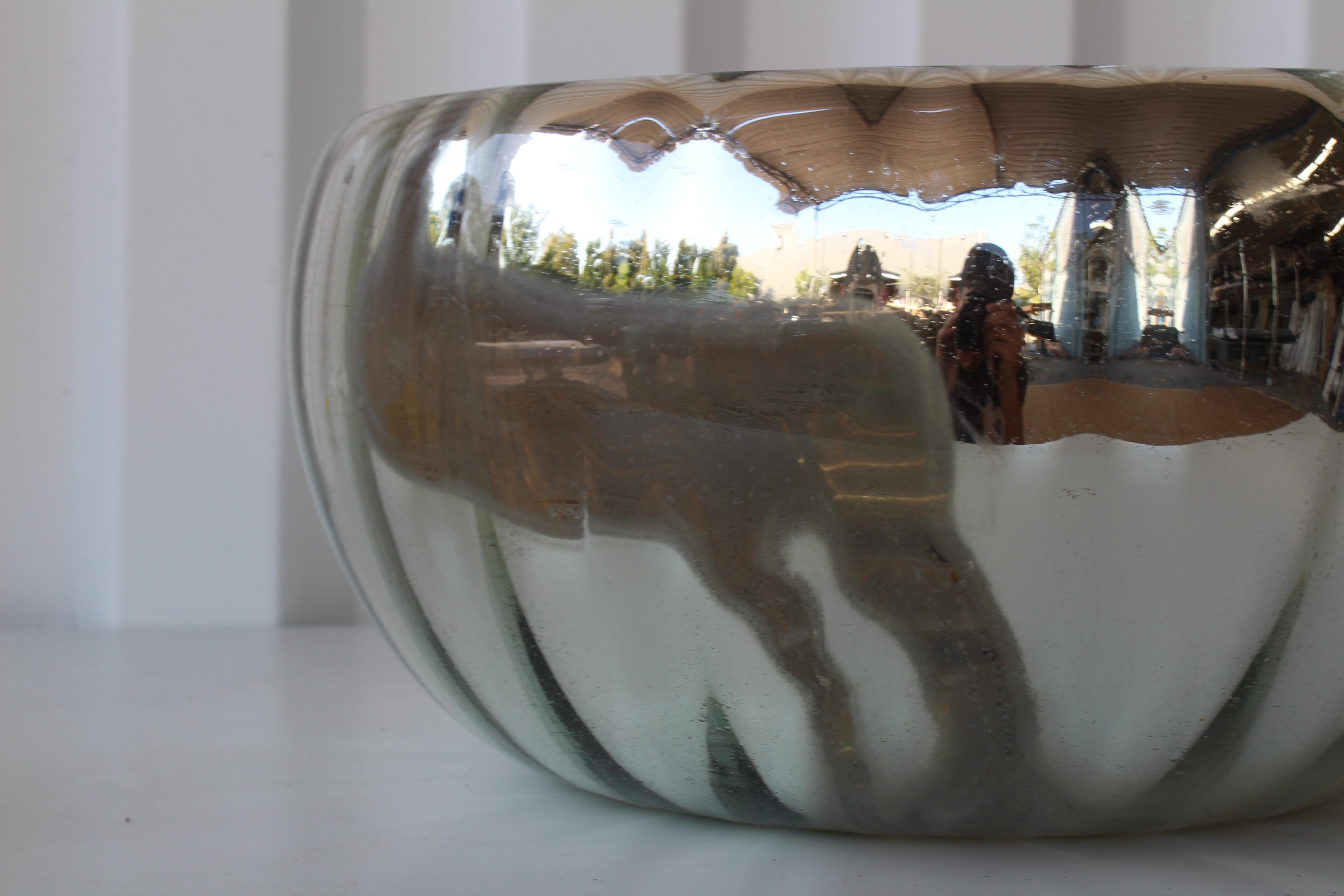 Antique mercury glass mirroed decorative bowl, France, 1940s.