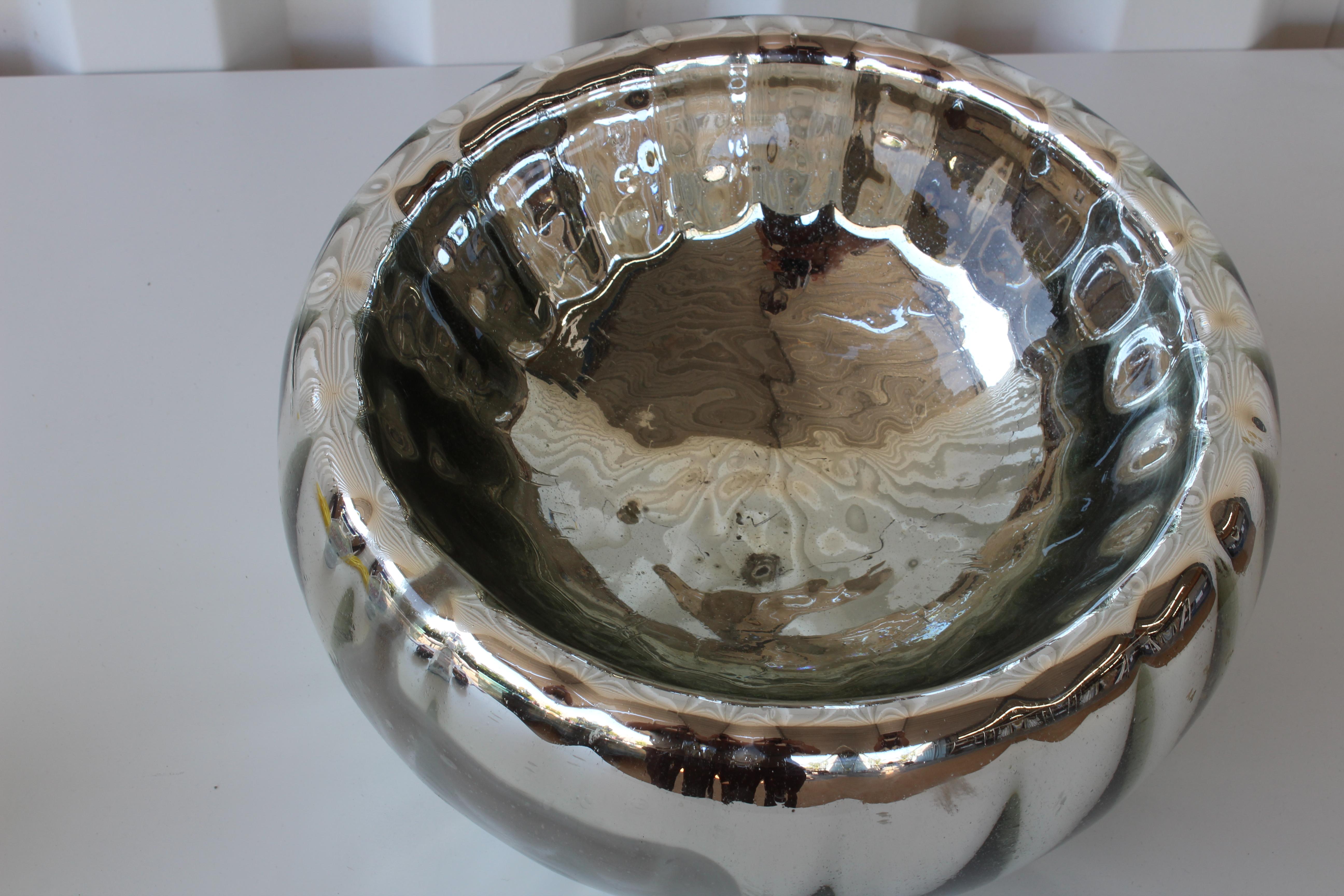 French Antique Mercury Glass Mirrored Bowl, France, 1940s