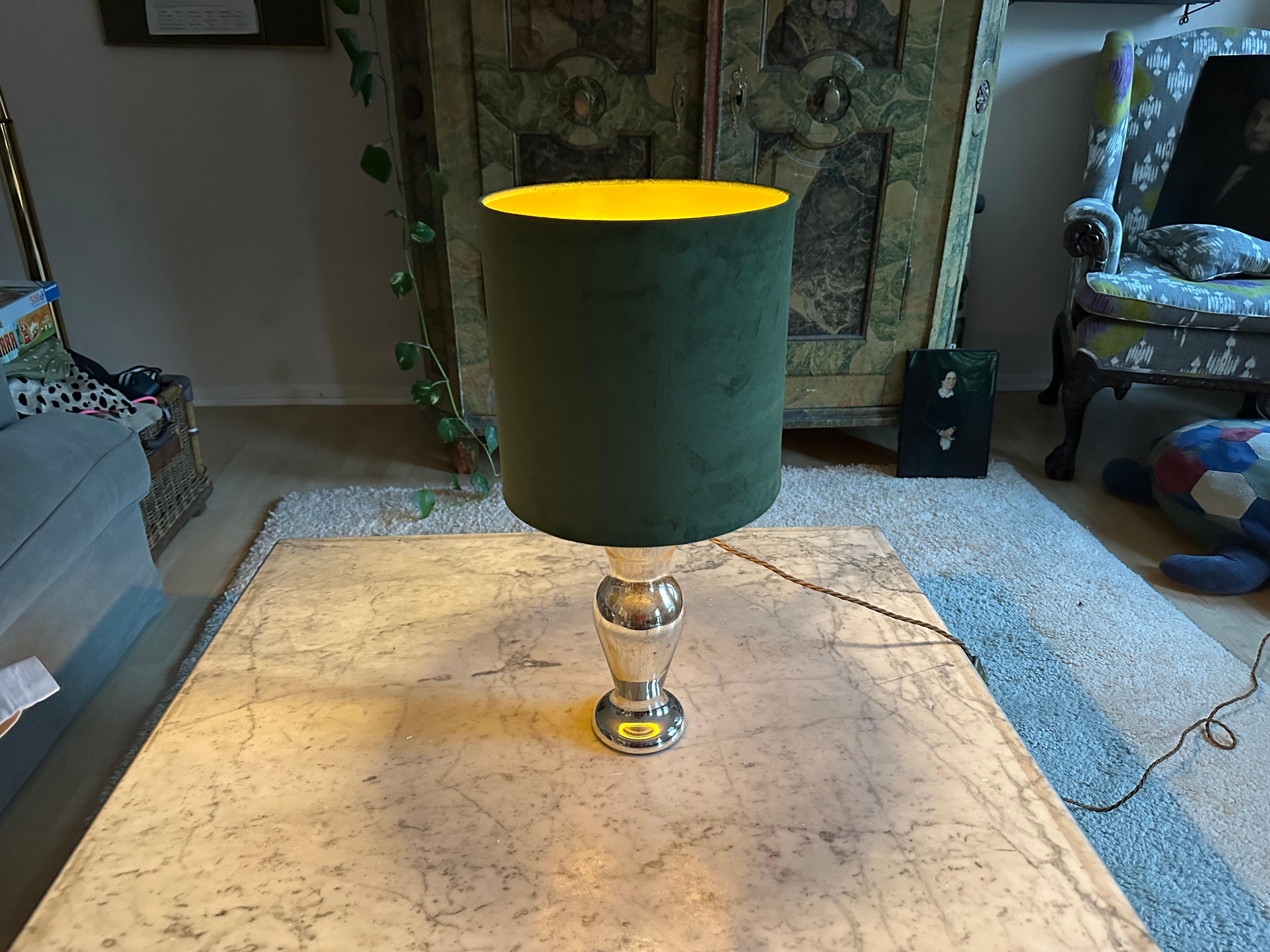 Antique Mercury Glass Table Lamp – Elegant Bauernsilber with Velvet Shade For Sale 8