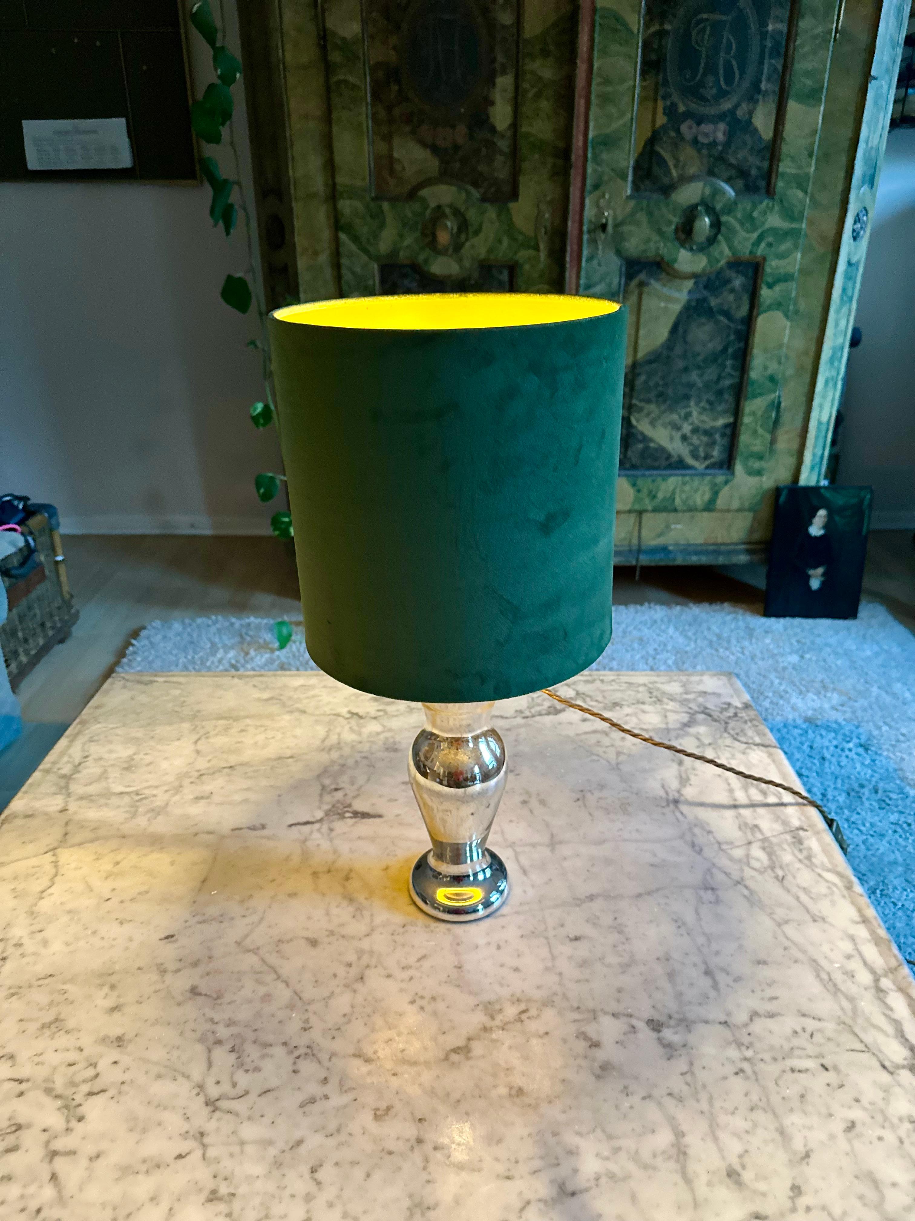 Antique Mercury Glass Table Lamp – Elegant Bauernsilber with Velvet Shade For Sale 10