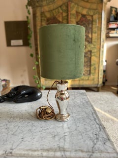 Antique Mercury Glass Table Lamp – Elegant Bauernsilber with Velvet Shade