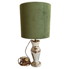 Antique Mercury Glass Table Lamp – Elegant Bauernsilber with Velvet Shade