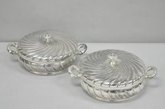 Antique Meriden B Co Spiral Swirl Silver Plated Covered Serving Dish Tureen Pair