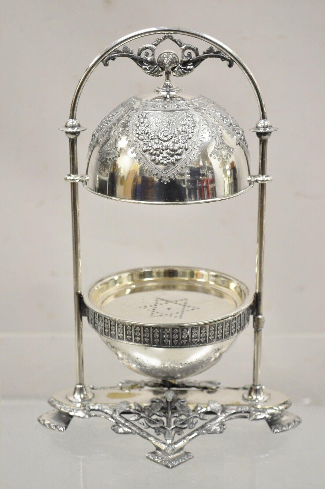 Antique Meriden Co Victorian Silver Plated Covered Butter Butler Butter Dish. Item features 